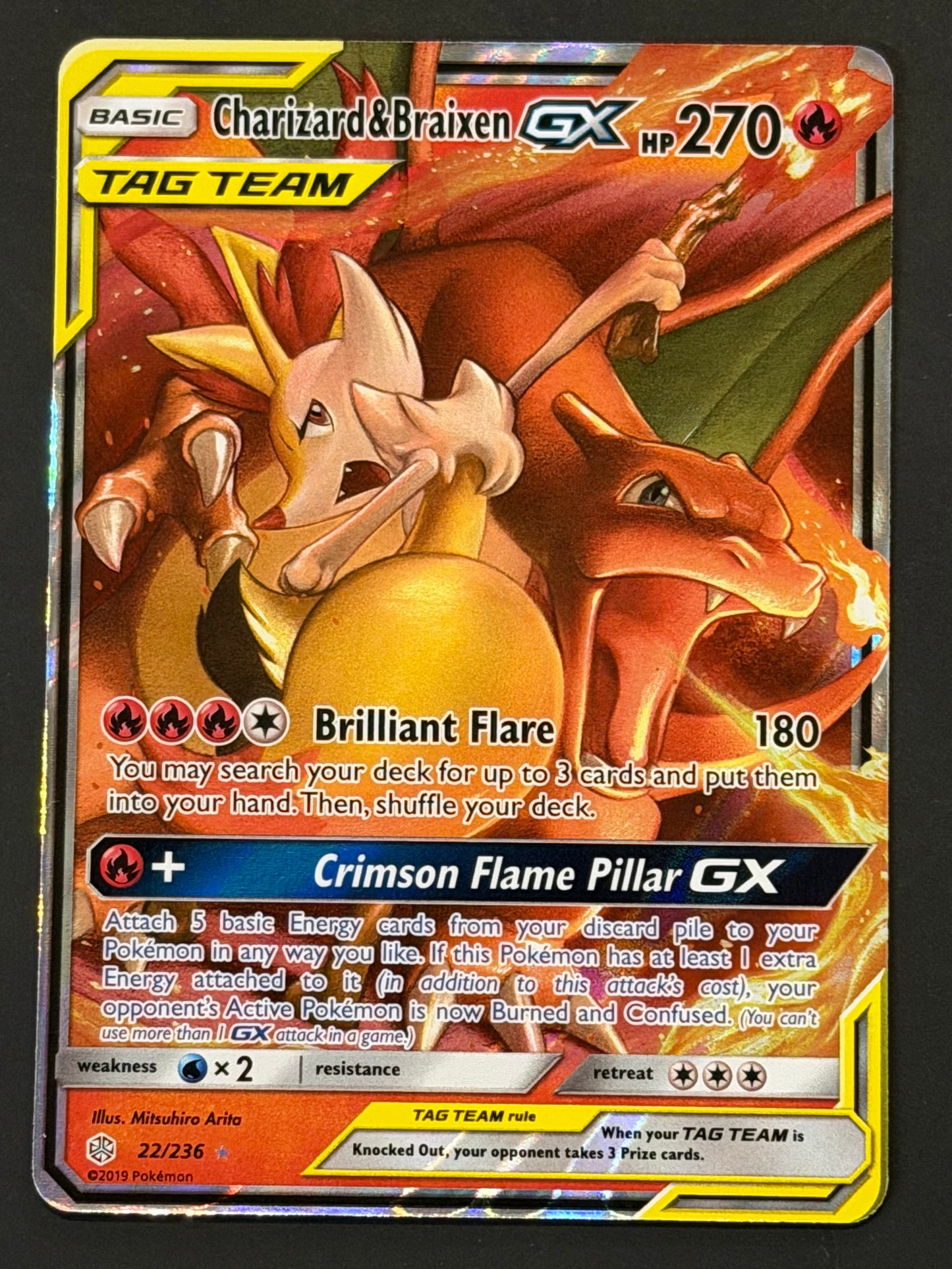 022/236 Charizard & Braixen Gx - Pokémon Cosmic Eclipse Tag Team Ultra Rare