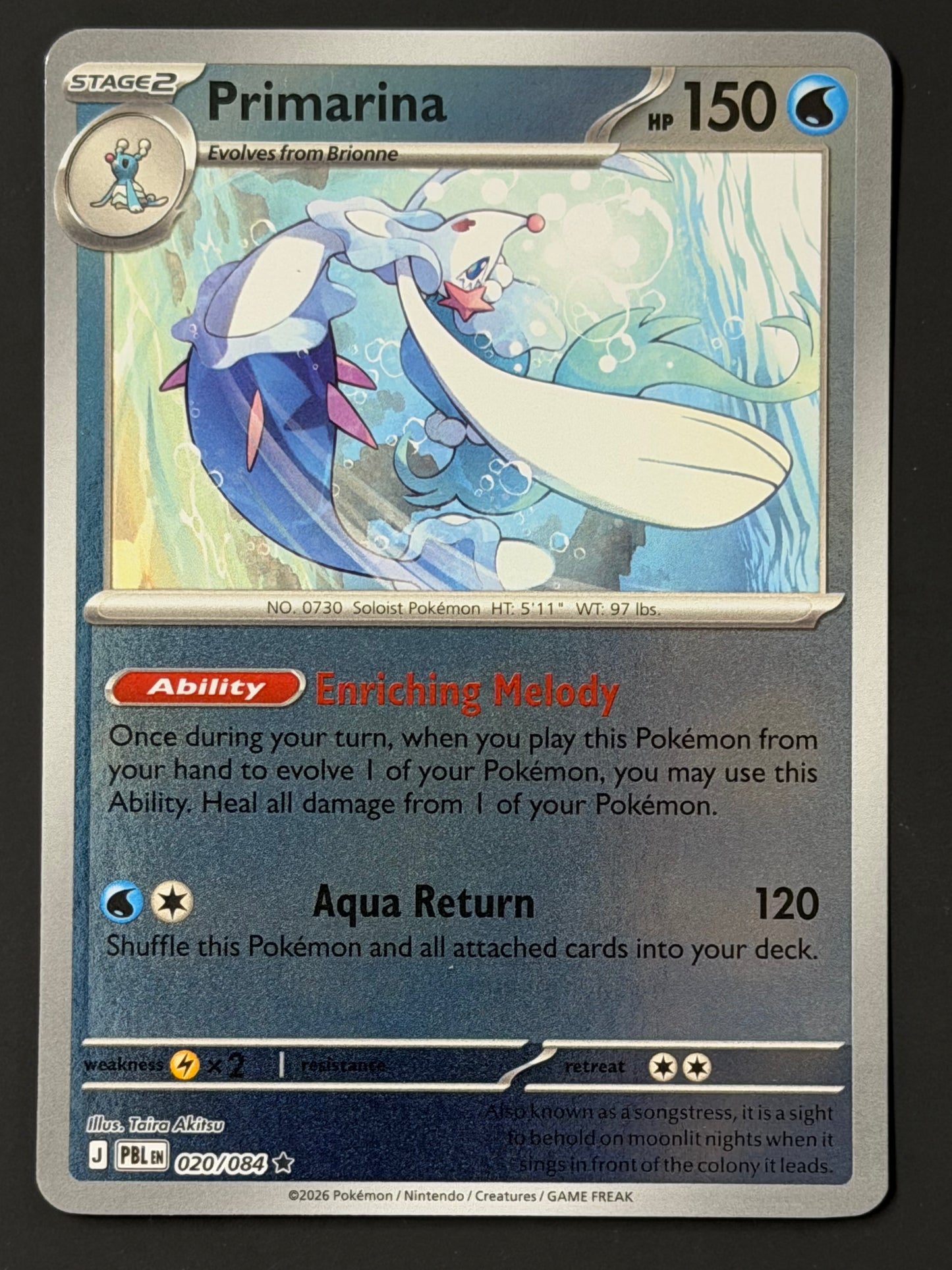 020/084 Primarina - Pokémon Pitch Black Rare Reverse