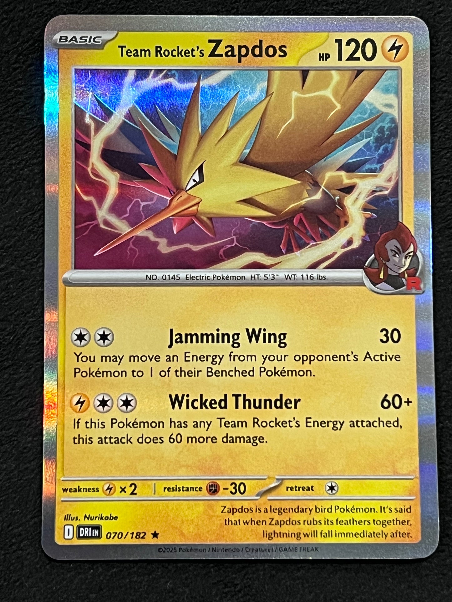 070/182 Team Rocket’s Zapdos - Pokémon Destined Rivals Rare Holo