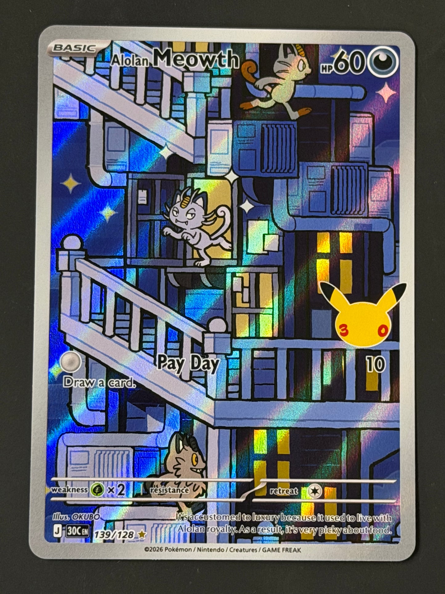 139/128 Alolan Meowth - Pokémon 30th Celebration Illustration Rare