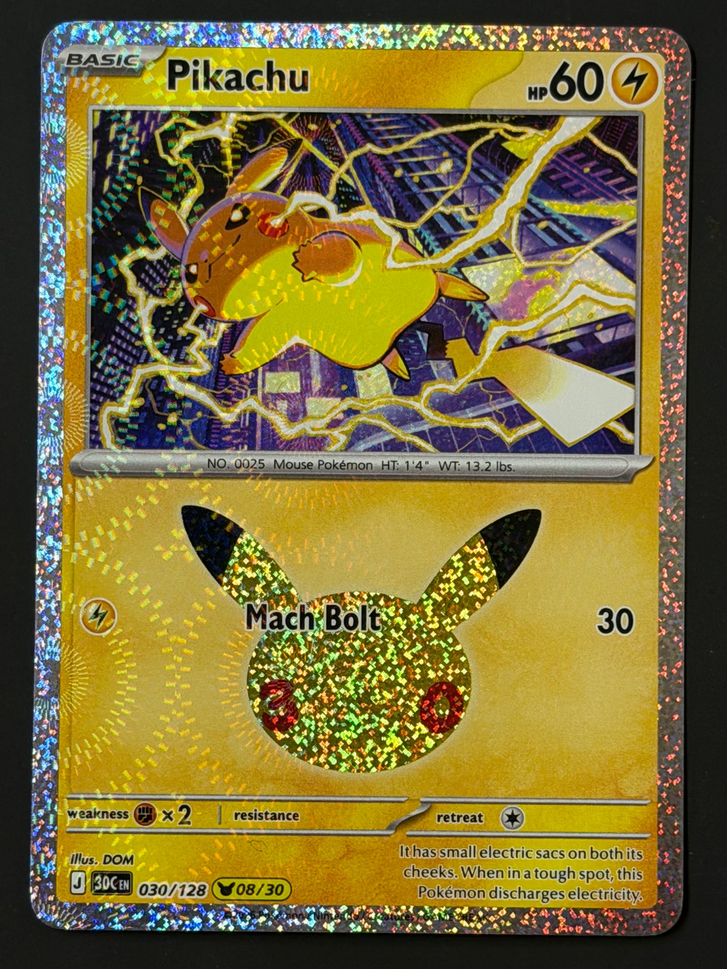 030/128 Pikachu - Pokémon 30th Celebration Pikachu Rare