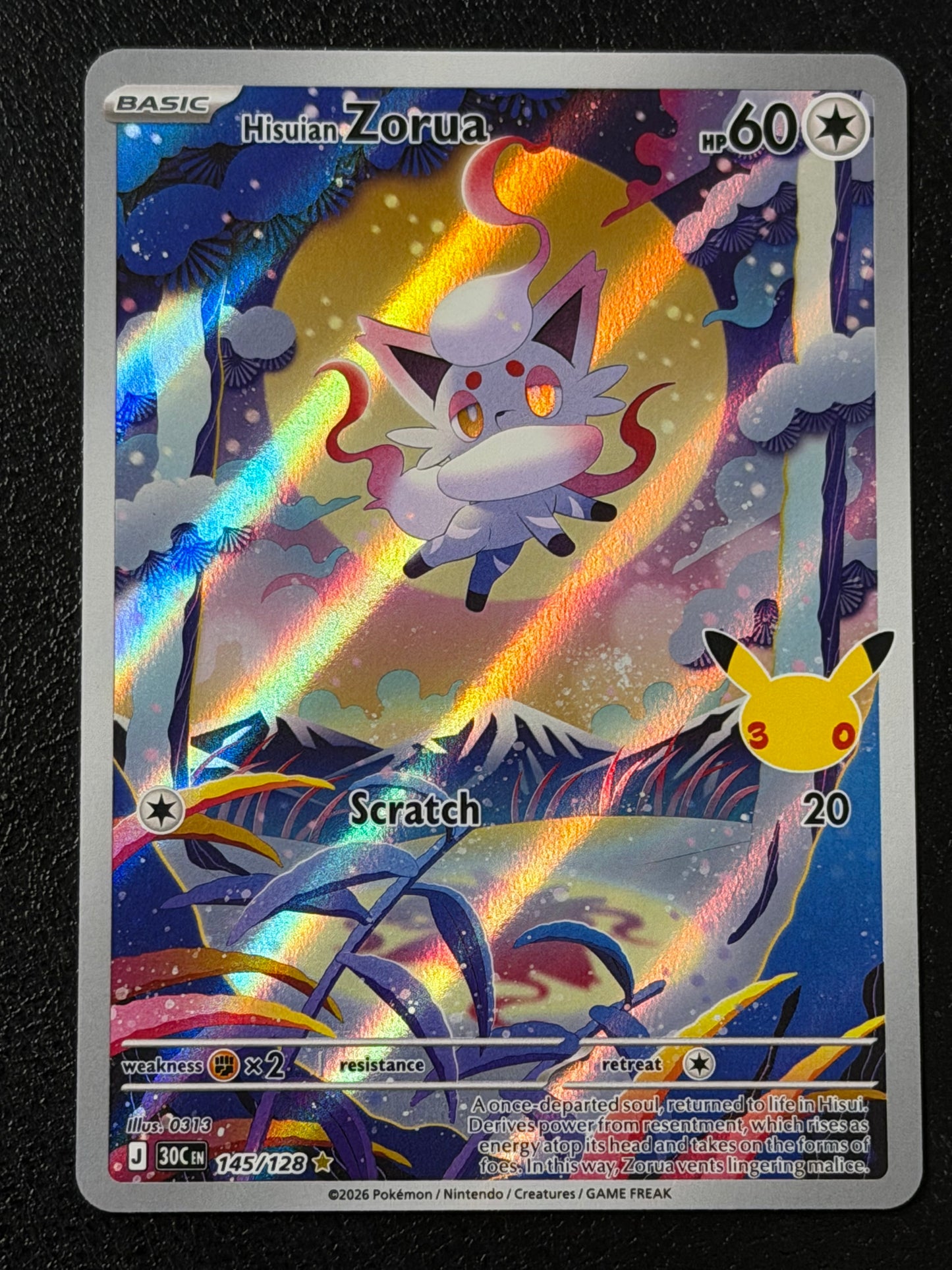 145/128 Hisuian Zorua - Pokémon 30th Celebration Illustration Rare