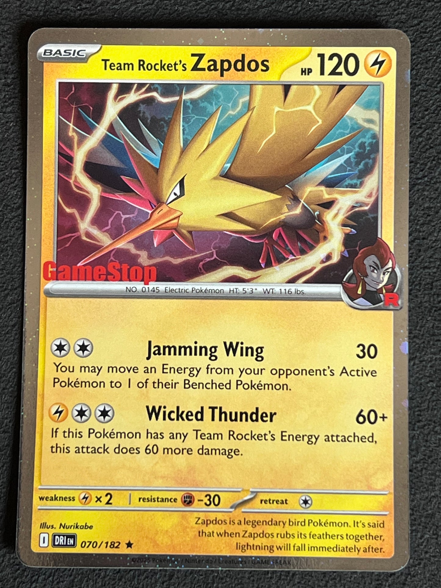 070/182 Team Rocket’s Zapdos (STAMPED) - Pokémon Destined Rivals GameStop Promo