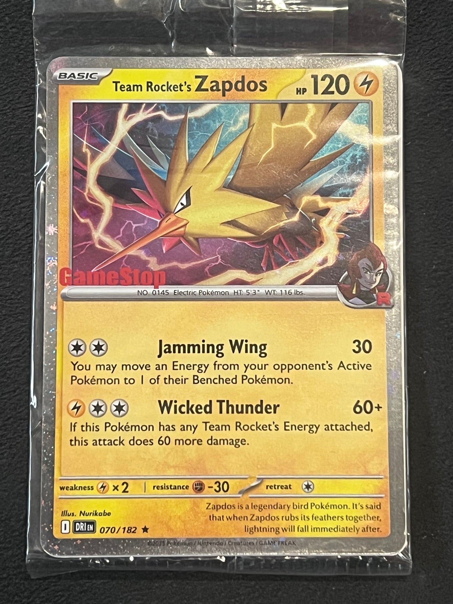 070/182 Team Rocket’s Zapdos (STAMPED) (SEALED) - Pokémon Destined Rivals GameStop Promo