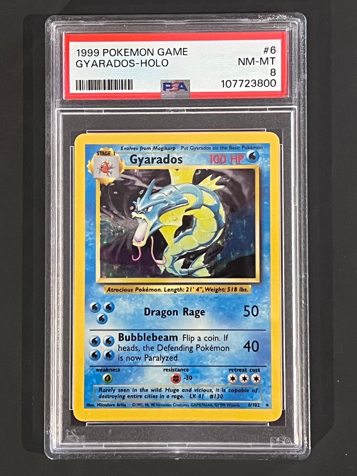 PSA Gyarados - 6/102 Base Set Unlimited Holo Rare NEAR/MINT-MINT Grade 8