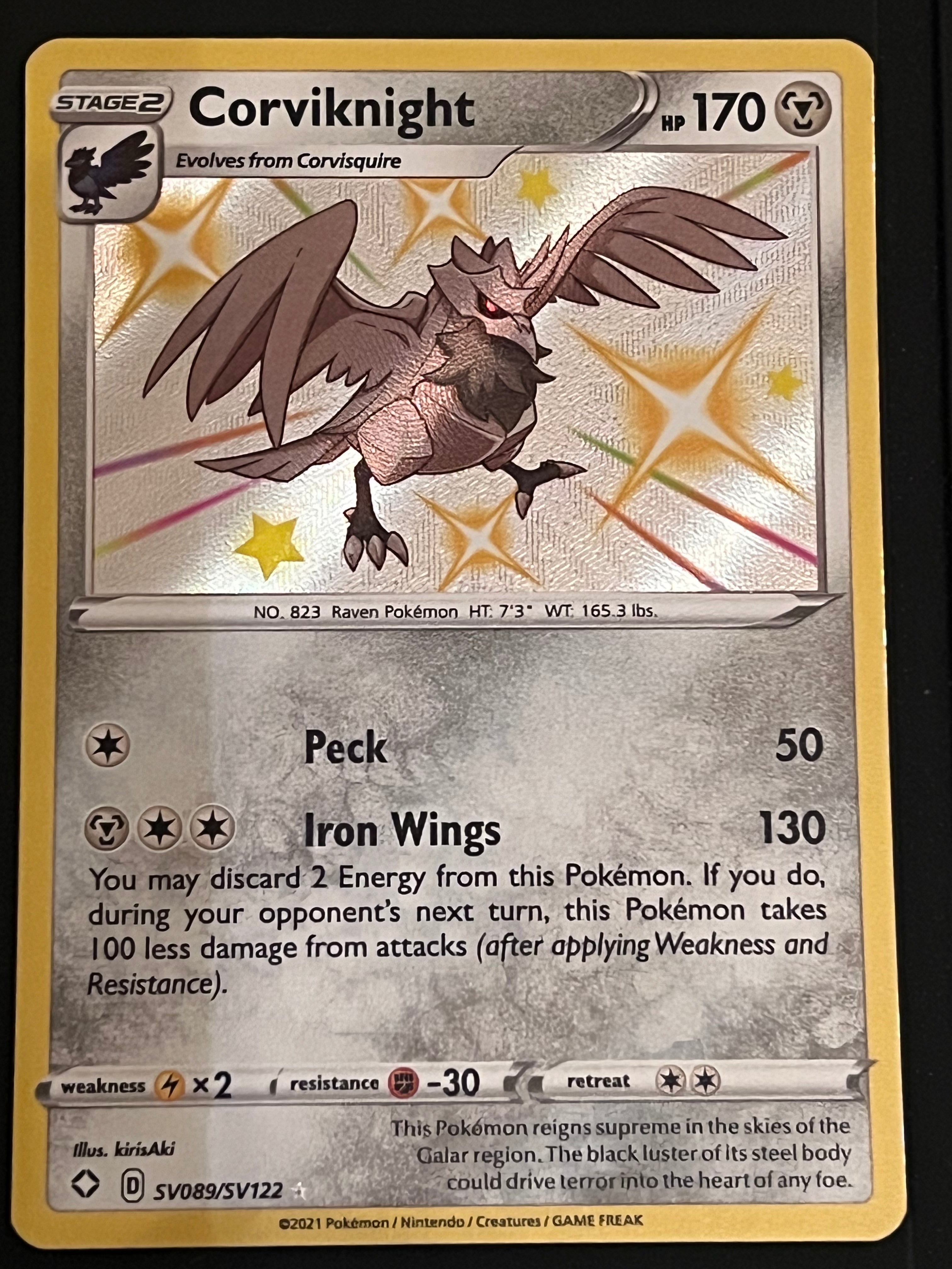 shiny corviknight pokemon card vmax price Corviknight VMAX Rainbow Holographic UV Printed Plastic Card Attack 1 Corviknight - SV089/SV122 Shining Fates