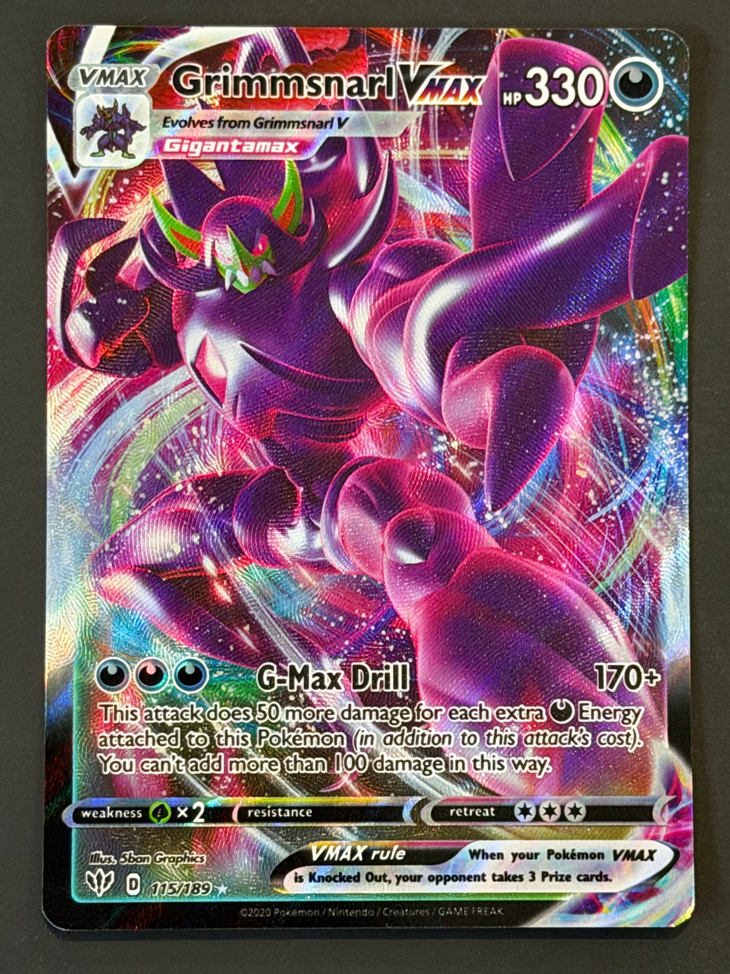 115/189 Grimmsnarl VMax - Pokémon Darkness Ablaze Ultra Rare
