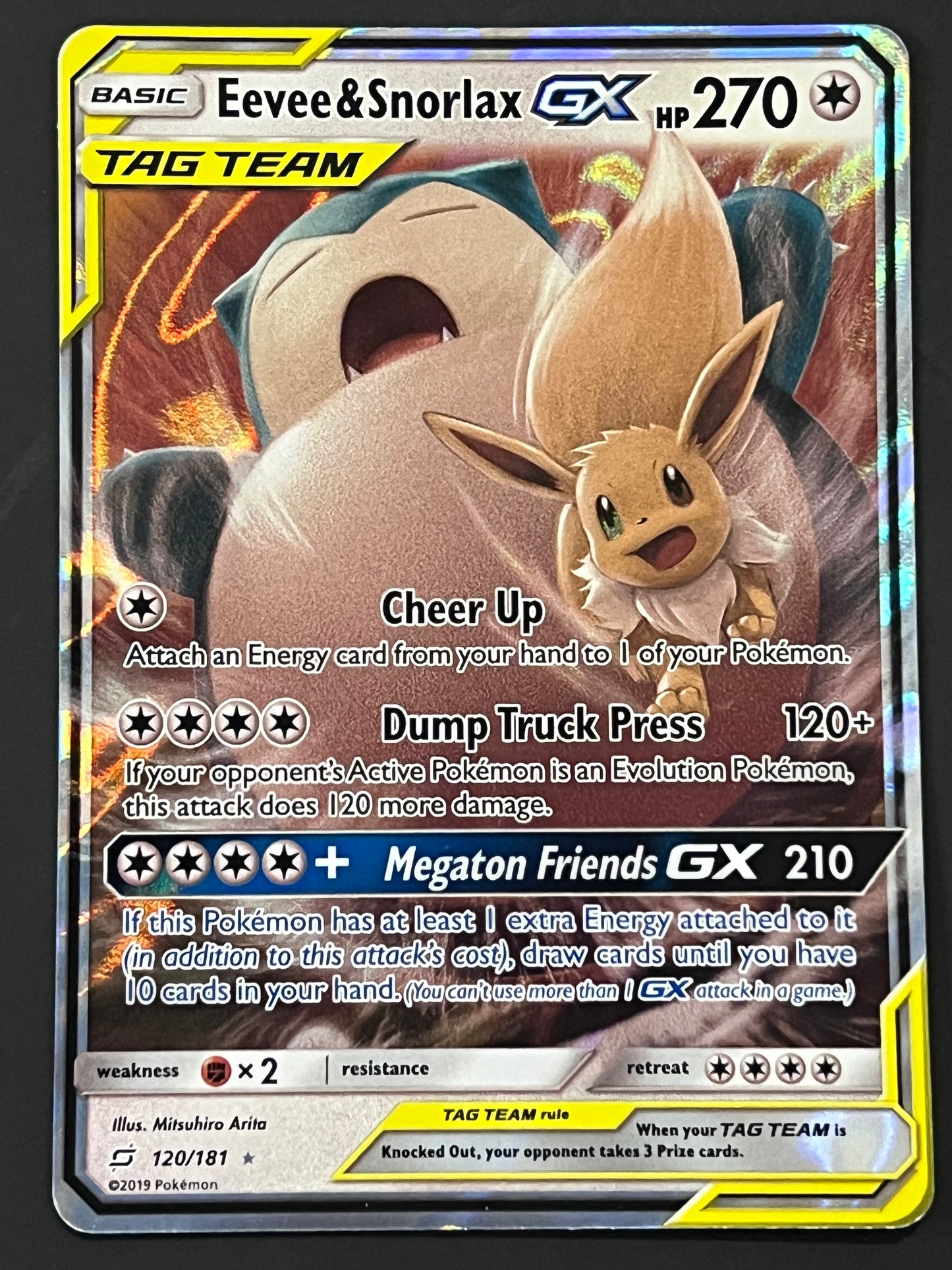 120/181 Eevee & Snorlax Gx - Pokémon Team Up Tag Team Ultra Rare