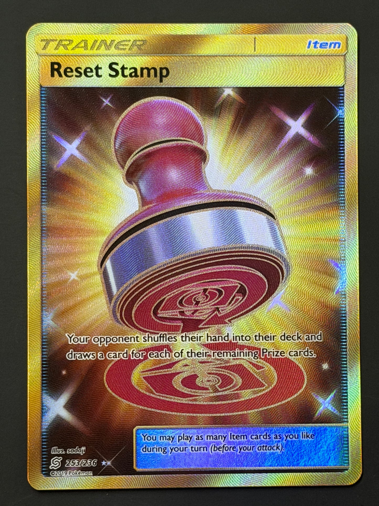 253/236 Reset Stamp - Pokémon Unified Minds Gold Secret Rare