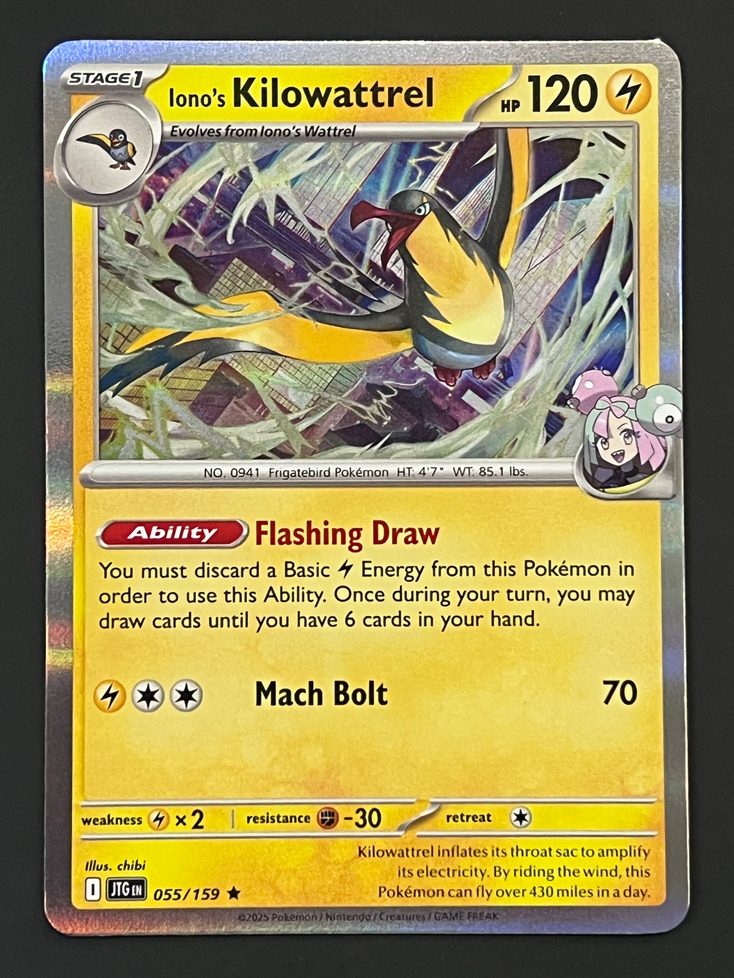 055/159 Iono’s Kilowattrel - Pokémon Journey Together Rare Holo