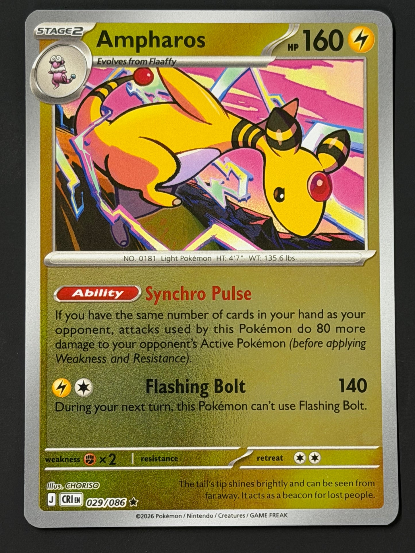 029/086 Ampharos - Pokémon Chaos Rising Rare Reverse