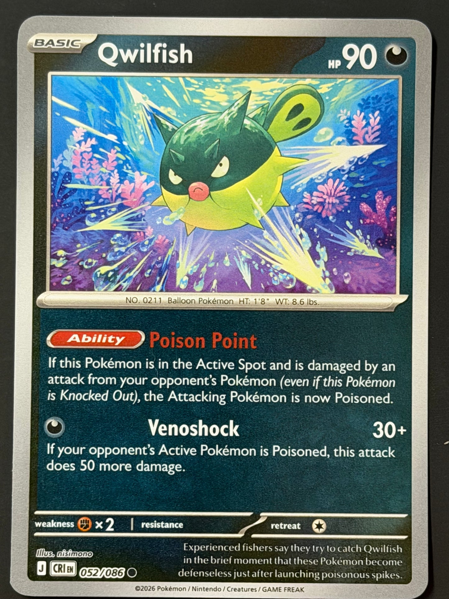052/086 Qwilfish - Pokémon Chaos Rising Common Reverse
