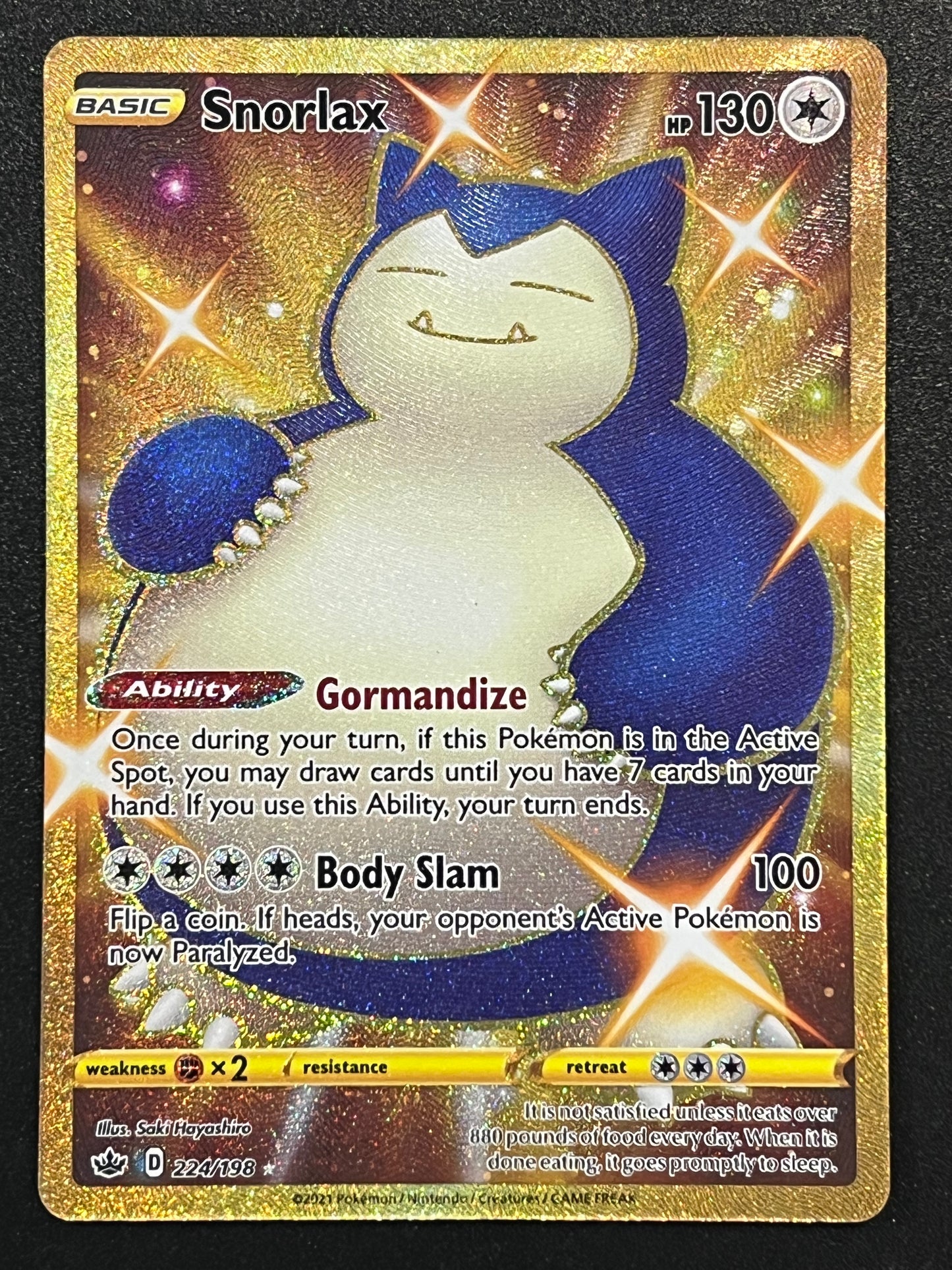 224/198 Snorlax - Pokémon Chilling Reign Gold Secret Rare