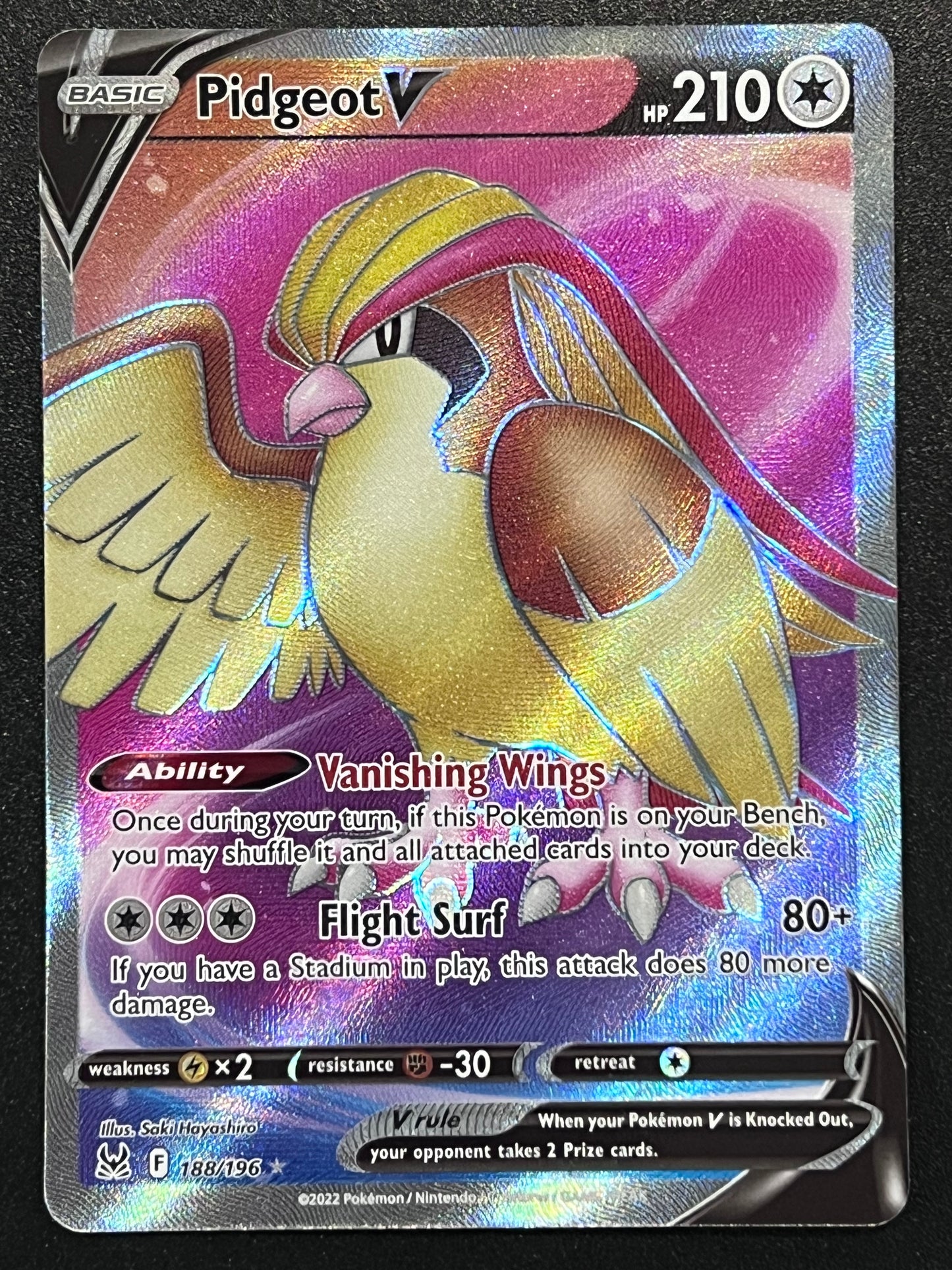Pidgeot V - 188/196 Lost Origin Rare Holo V Full Art
