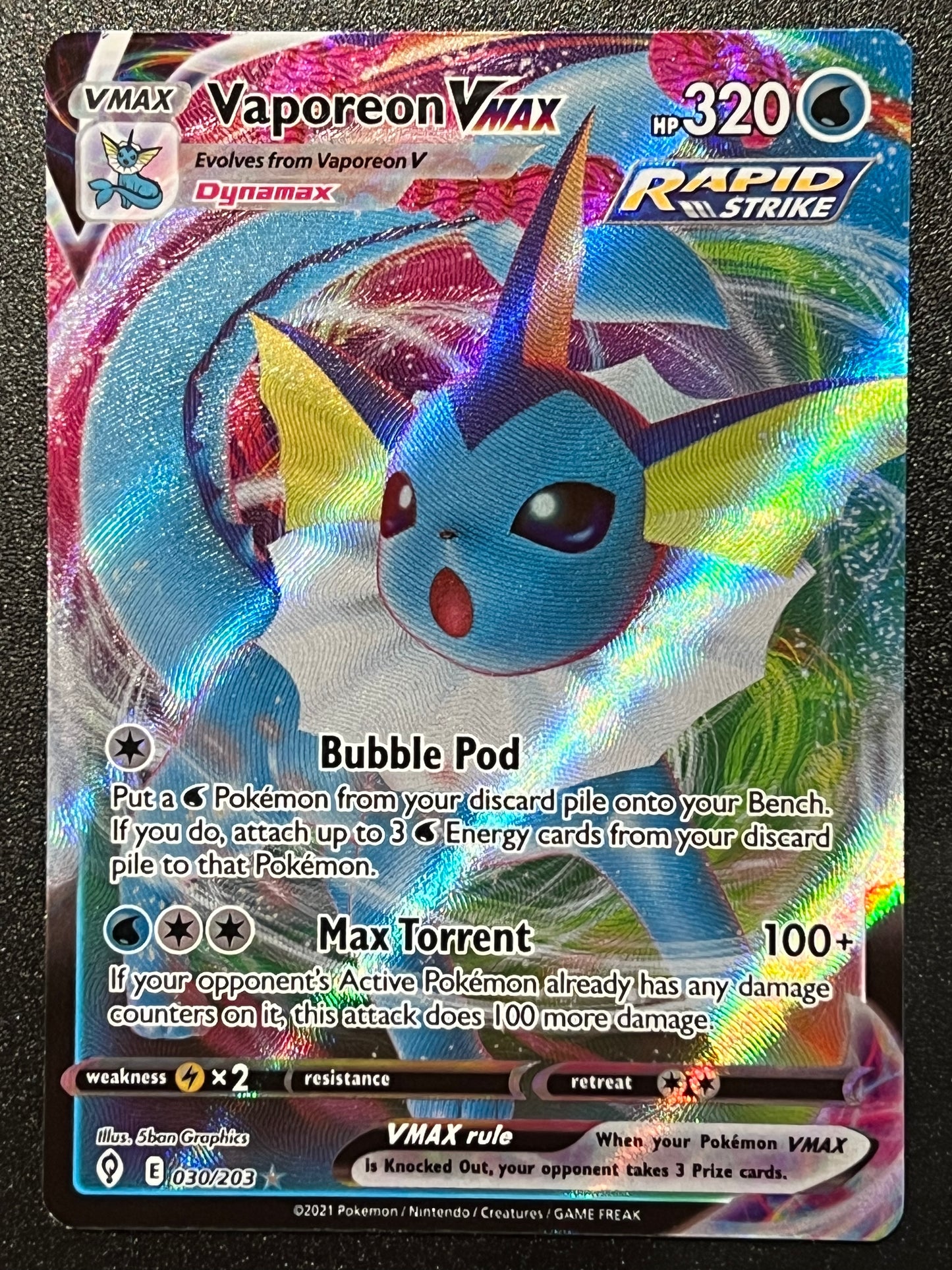 030/203 Vaporeon VMax - Evolving Skies Ultra Rare
