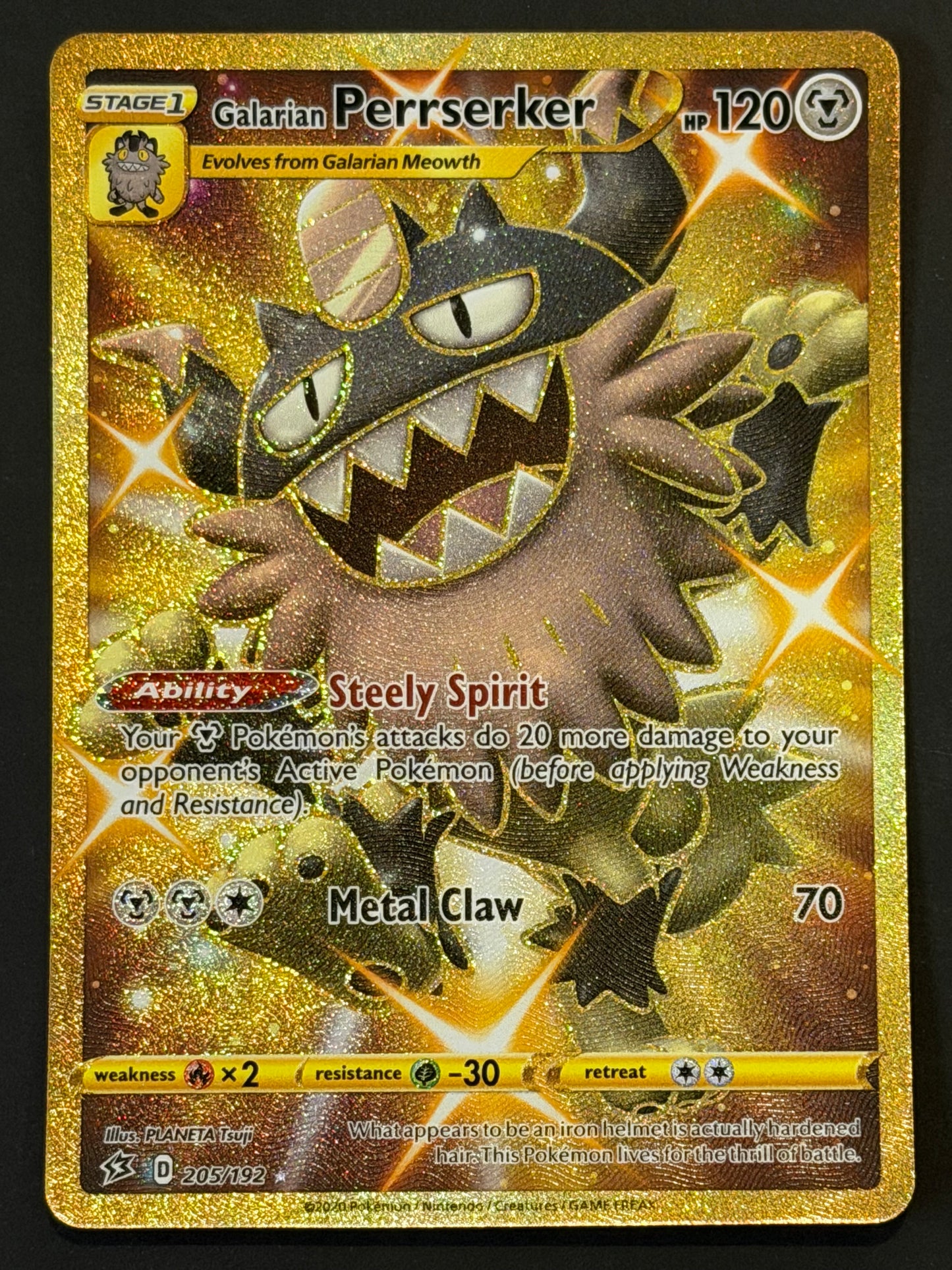 205/192 Galarian Perrserker - Pokémon Rebel Clash Gold Secret Rare
