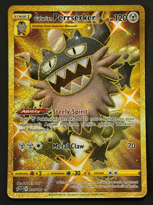 205/192 Galarian Perrserker - Pokémon Rebel Clash Gold Secret Rare
