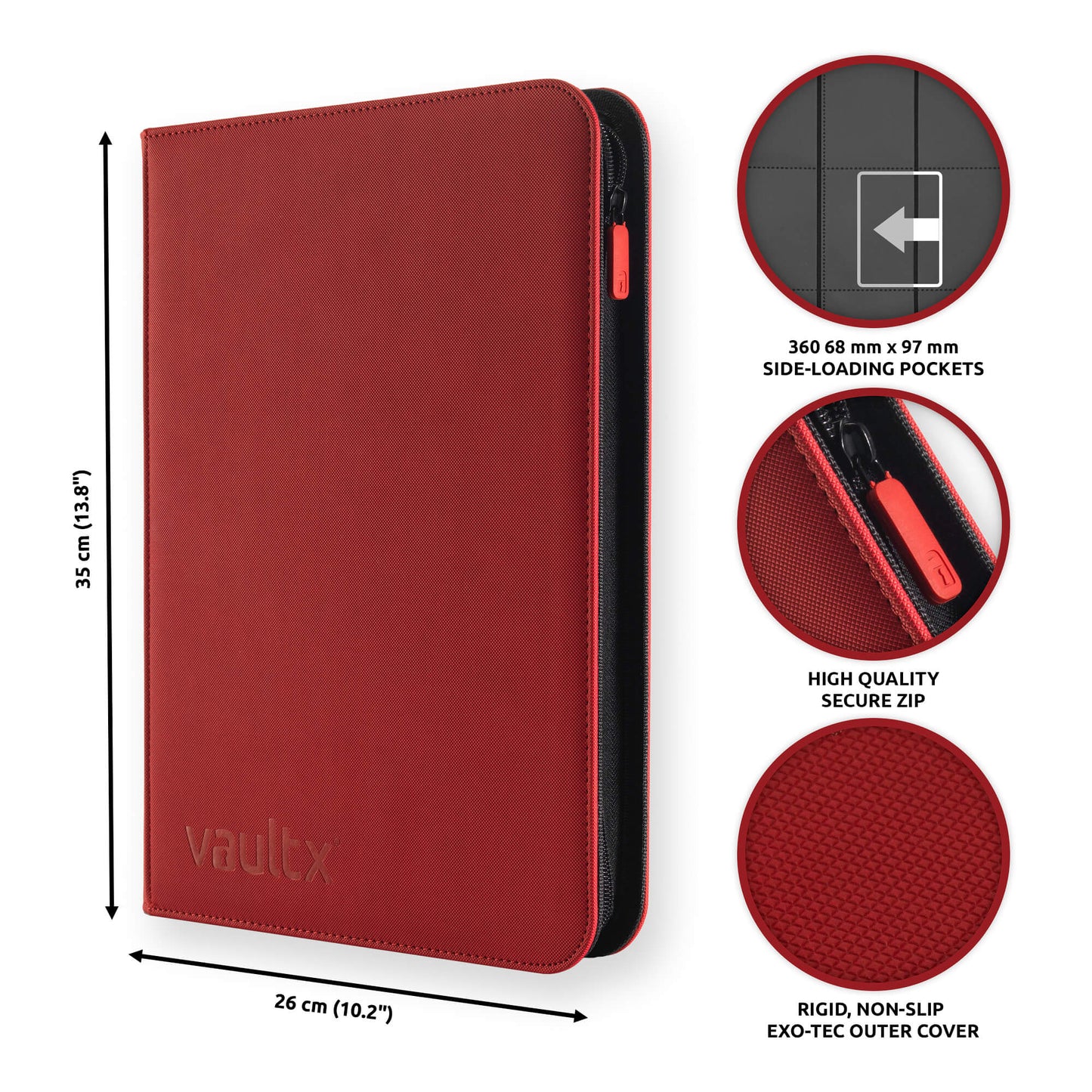 VaultX 9-Pocket Exo-Tec Zip Binder - Fire Red