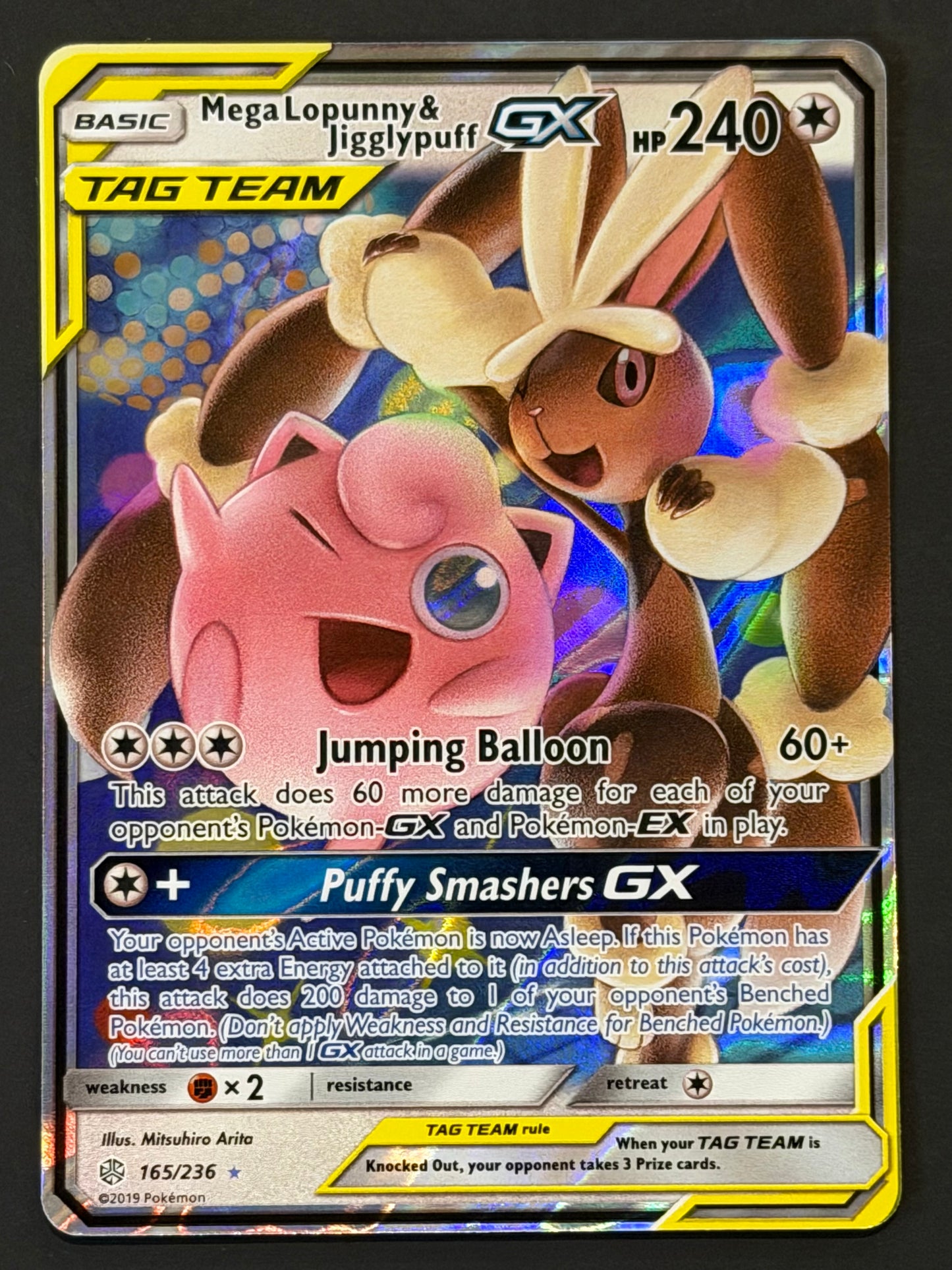 165/236 Mega Lopunny & Jigglypuff Gx - Pokémon Cosmic Eclipse Tag Team Ultra Rare