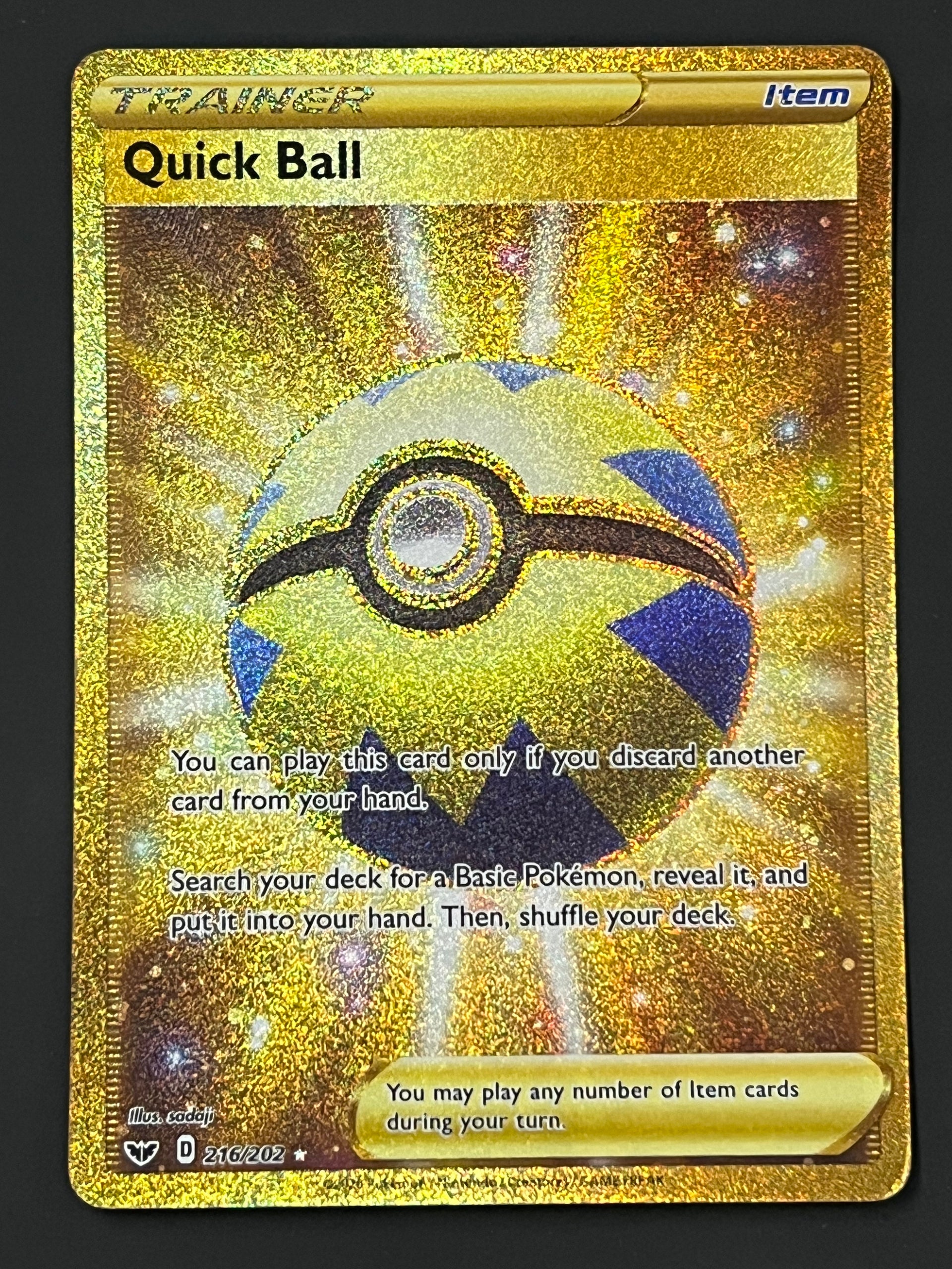 gold quick ball pokemon card 216/202 Quick Ball