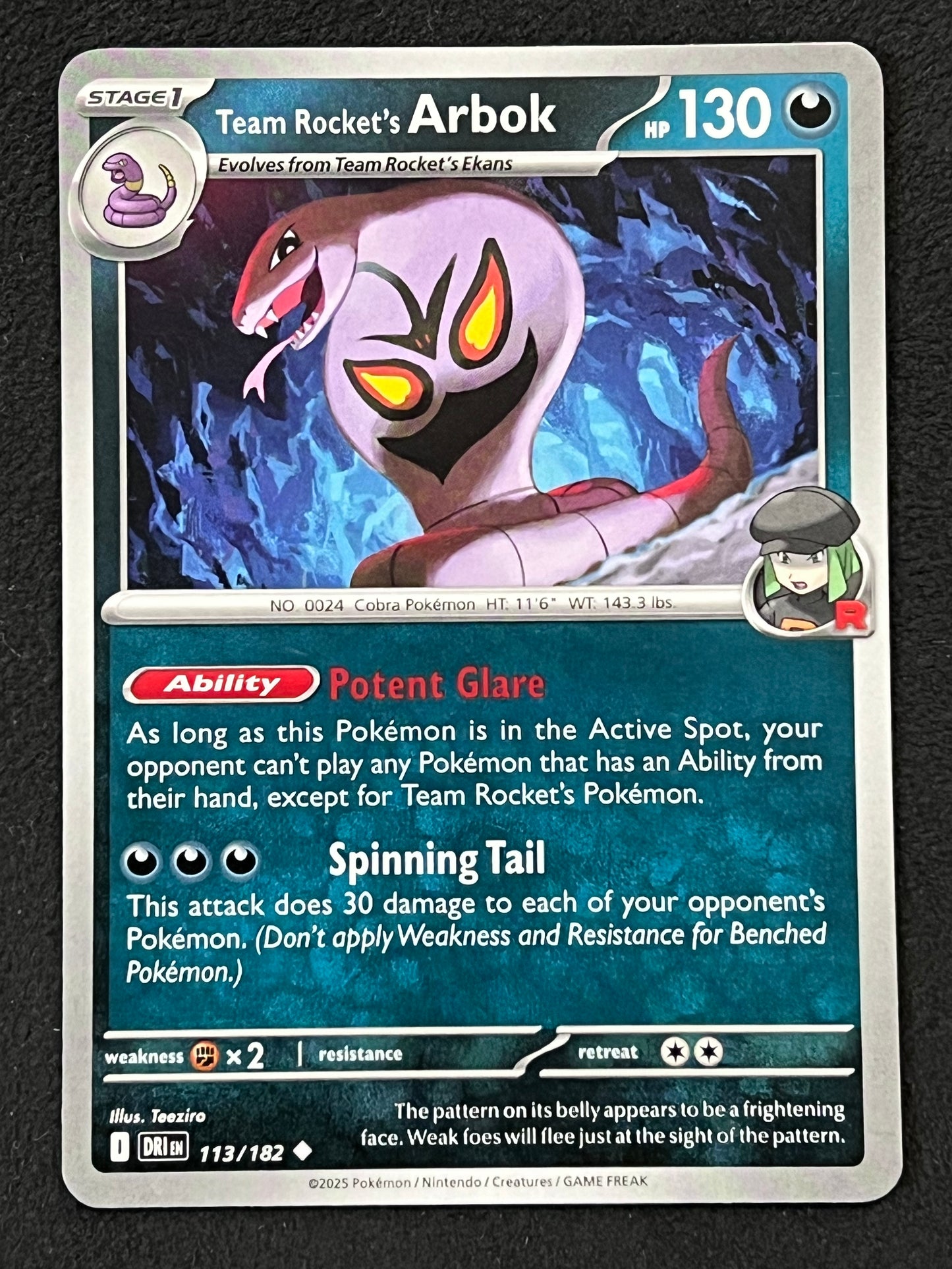 113/182 Team Rocket’s Arbok - Pokémon Destined Rivals Uncommon