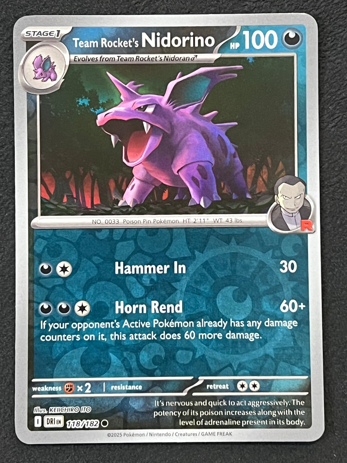 118/182 Team Rocket’s Nidorino - Pokémon Destined Rivals Common Reverse