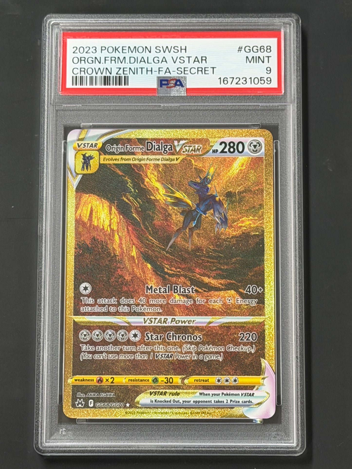 PSA Origin Forme Dialga - GG68/GG70 Crown Zenith Gold Secret Rare MINT Grade 9