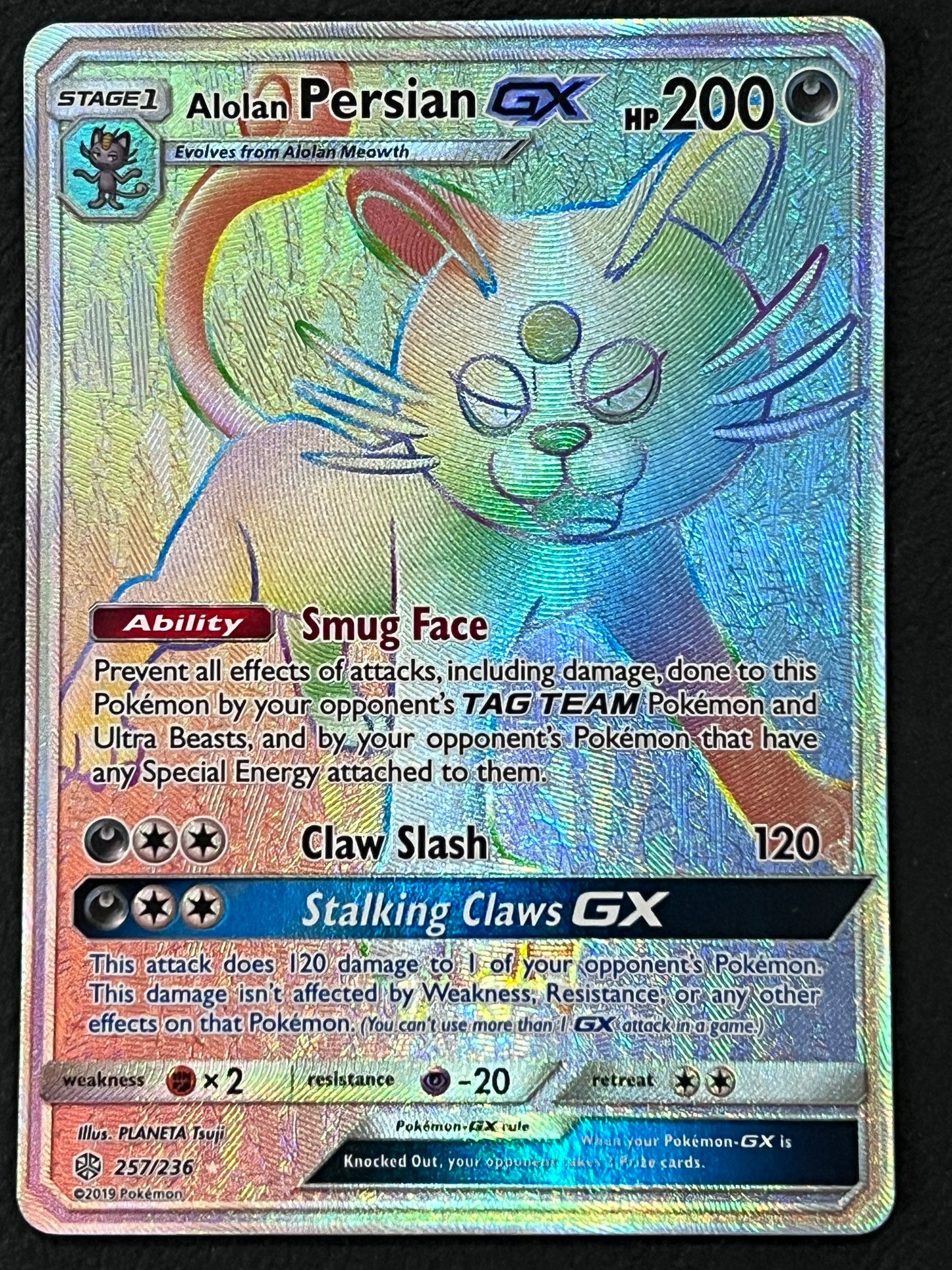 257/236 Alolan Persian Gx - Pokémon Cosmic Eclipse Rainbow Secret Rare