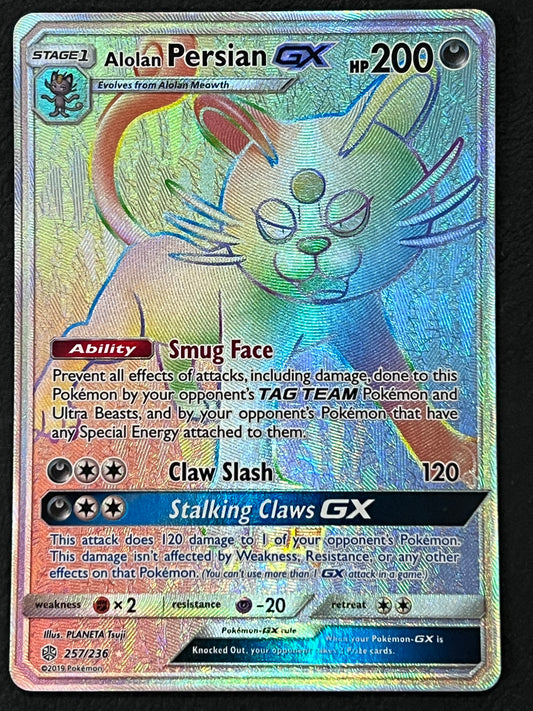 257/236 Alolan Persian Gx - Pokémon Cosmic Eclipse Rainbow Secret Rare