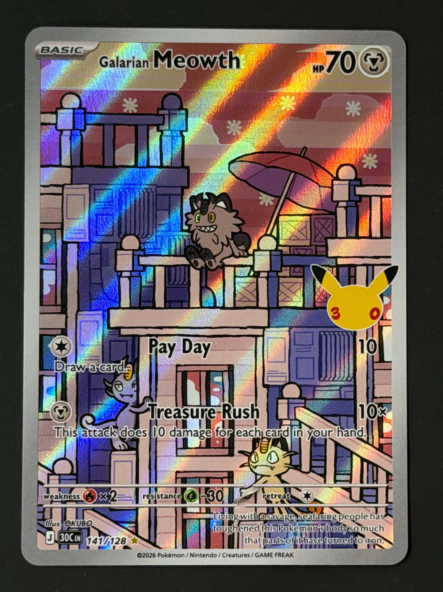 141/128 Galarian Meowth - Pokémon 30th Celebration Illustration Rare