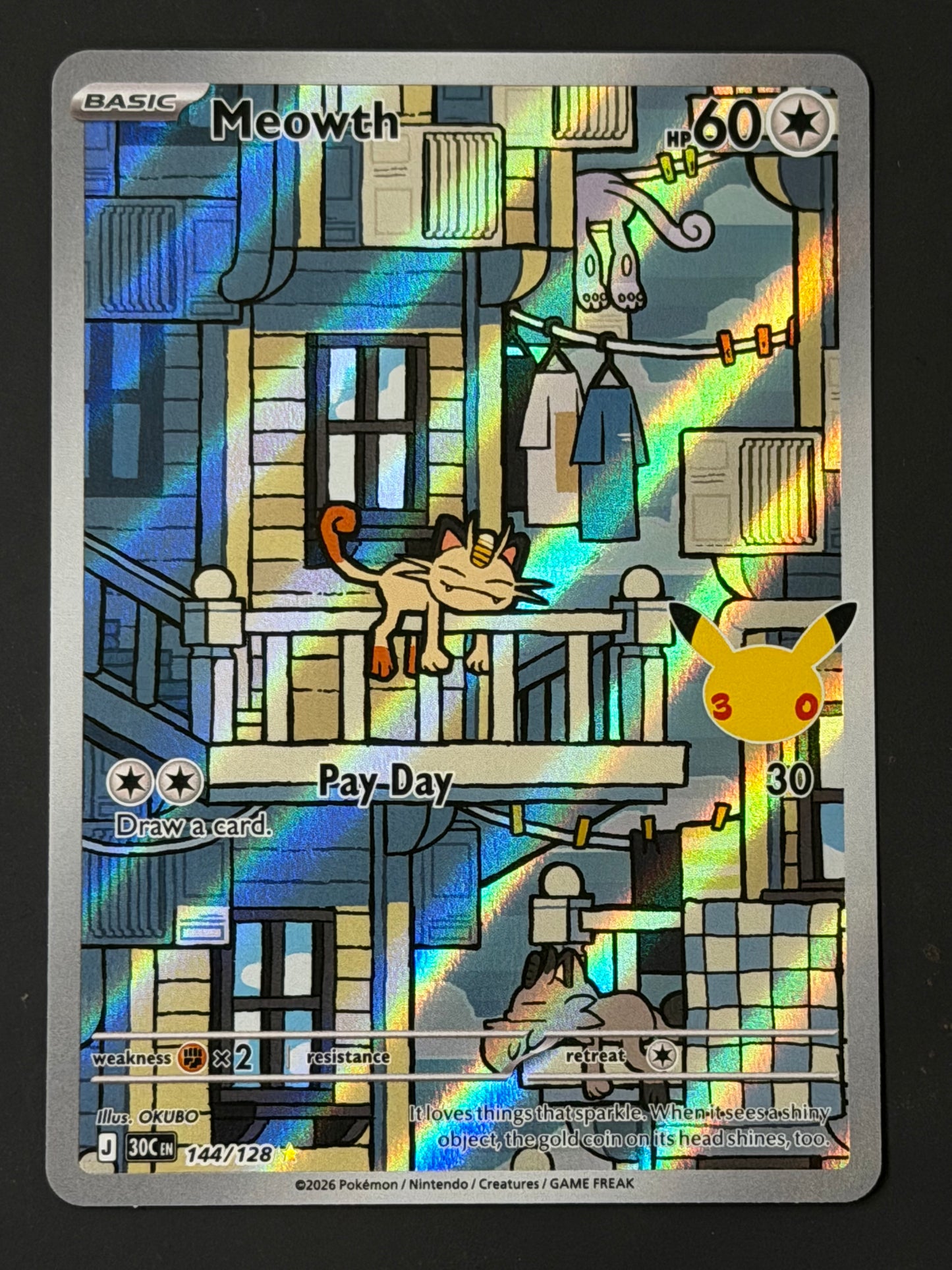 144/128 Meowth - Pokémon 30th Celebration Illustration Rare