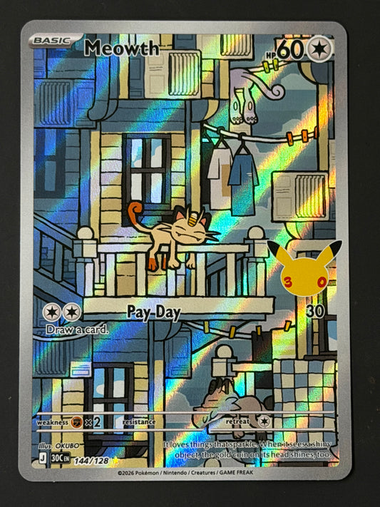 144/128 Meowth - Pokémon 30th Celebration Illustration Rare