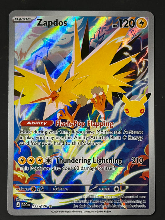 133/128 Zapdos - Pokémon 30th Celebration Illustration Rare