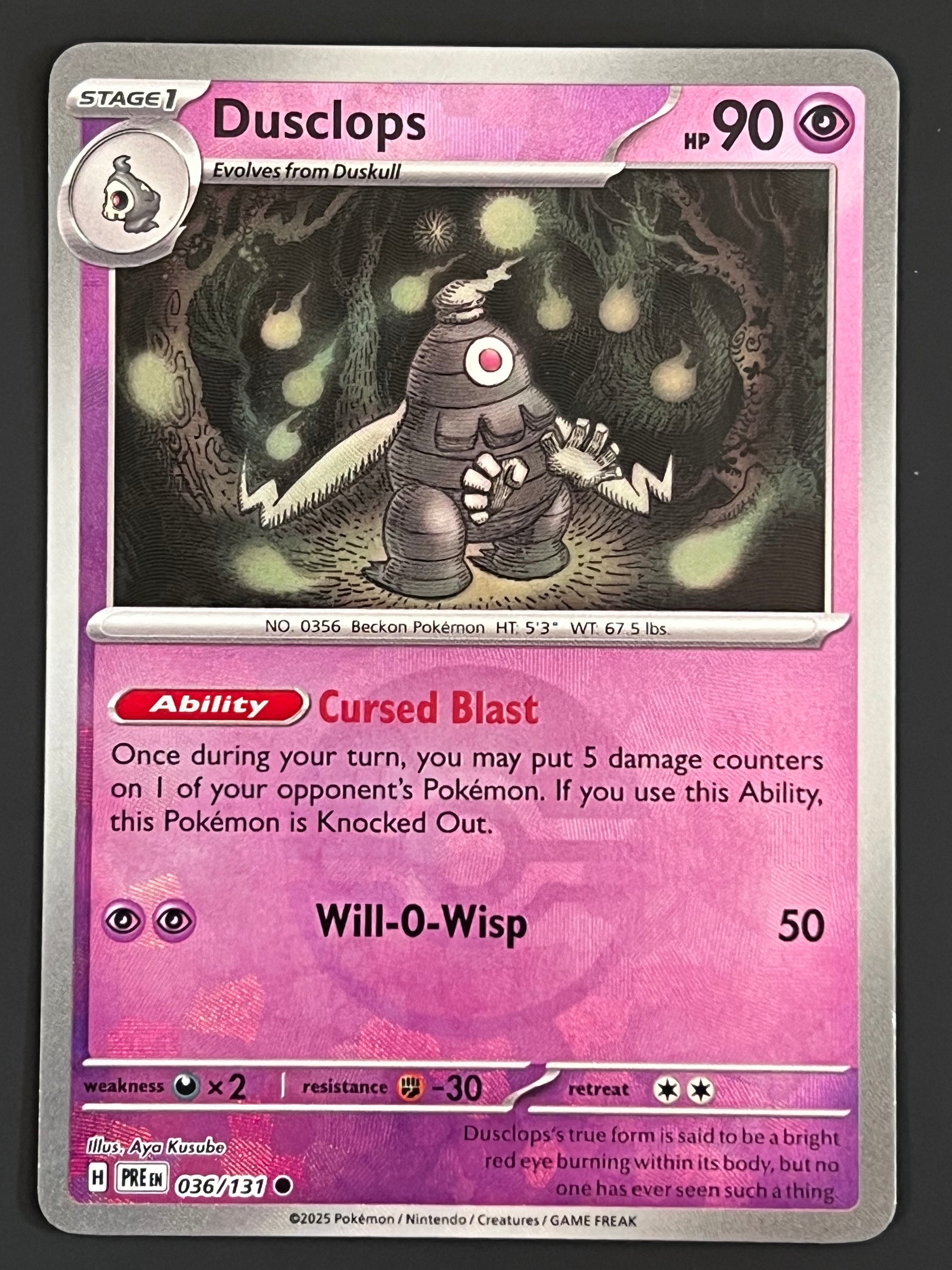 Dusclops Evolution Level 036/131 Dusclops - Pokémon Prismatic Evolutions Common Reverse POKEBAL ...