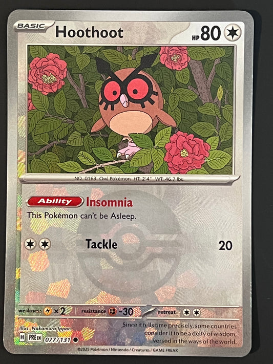 077/131 Hoothoot - Pokémon Prismatic Evolutions Common Reverse POKEBALL