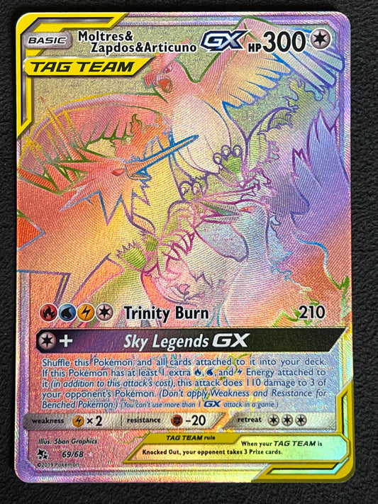 69/68 Moltres & Zapdos & Articuno - Pokémon Hidden Fates Tag Team Rainbow Secret Rare