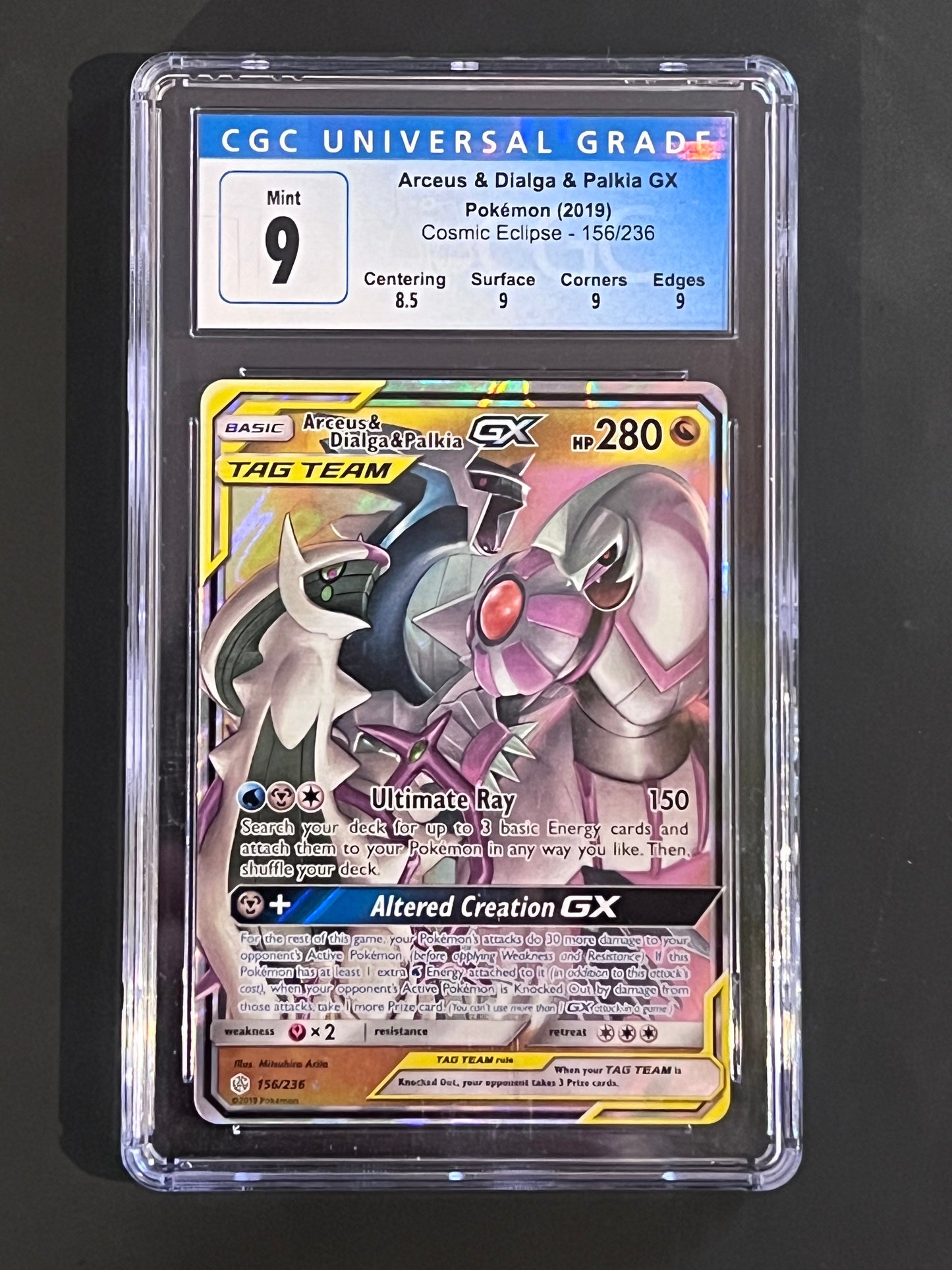 CGC Arceus & Dialga & Palkia Gx - 156/236 Cosmic Eclipse Ultra Rare Tag Team MINT Grade 9