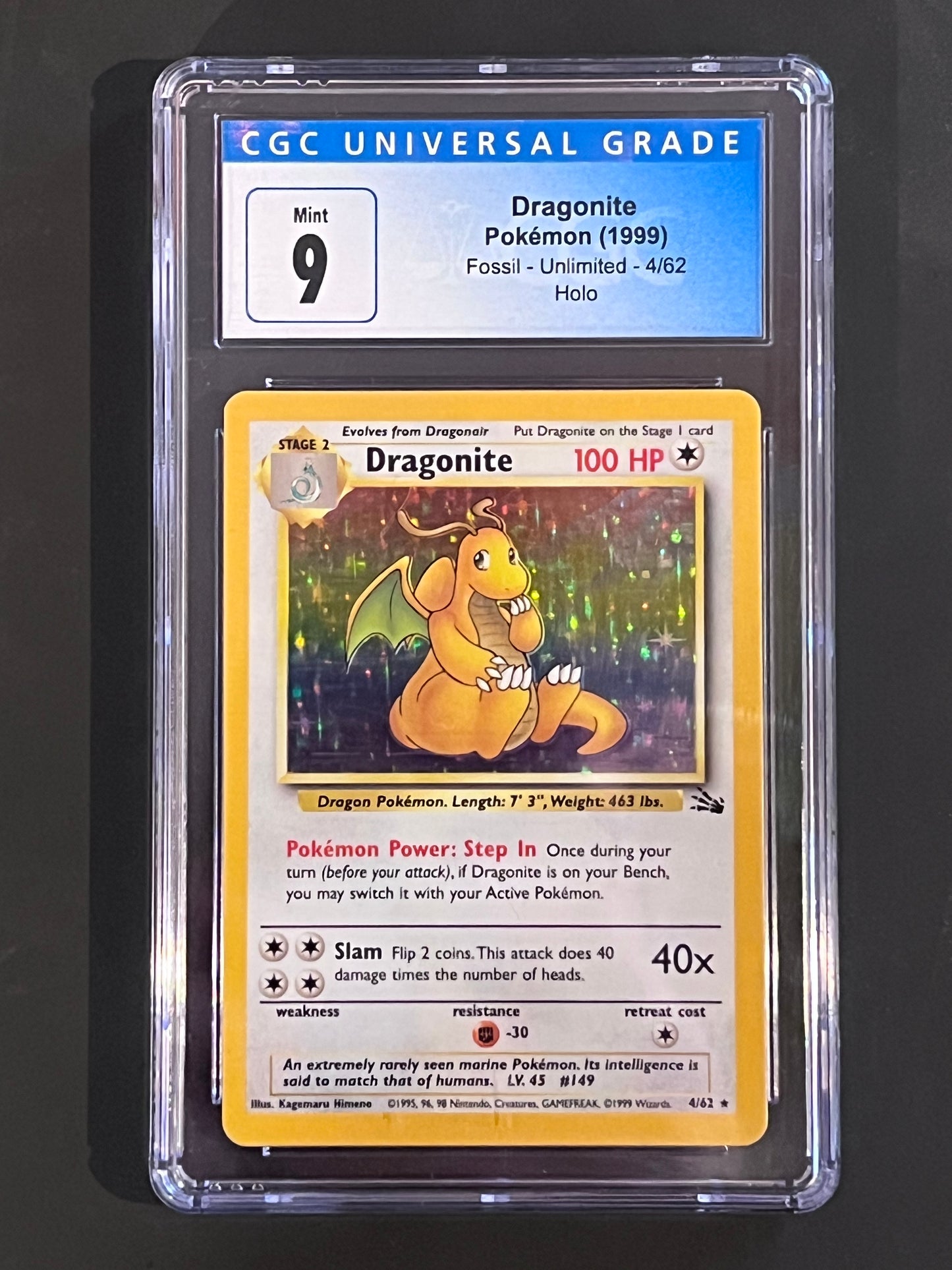 CGC Dragonite - 4/62 Fossil Holo Rare MINT Grade 9
