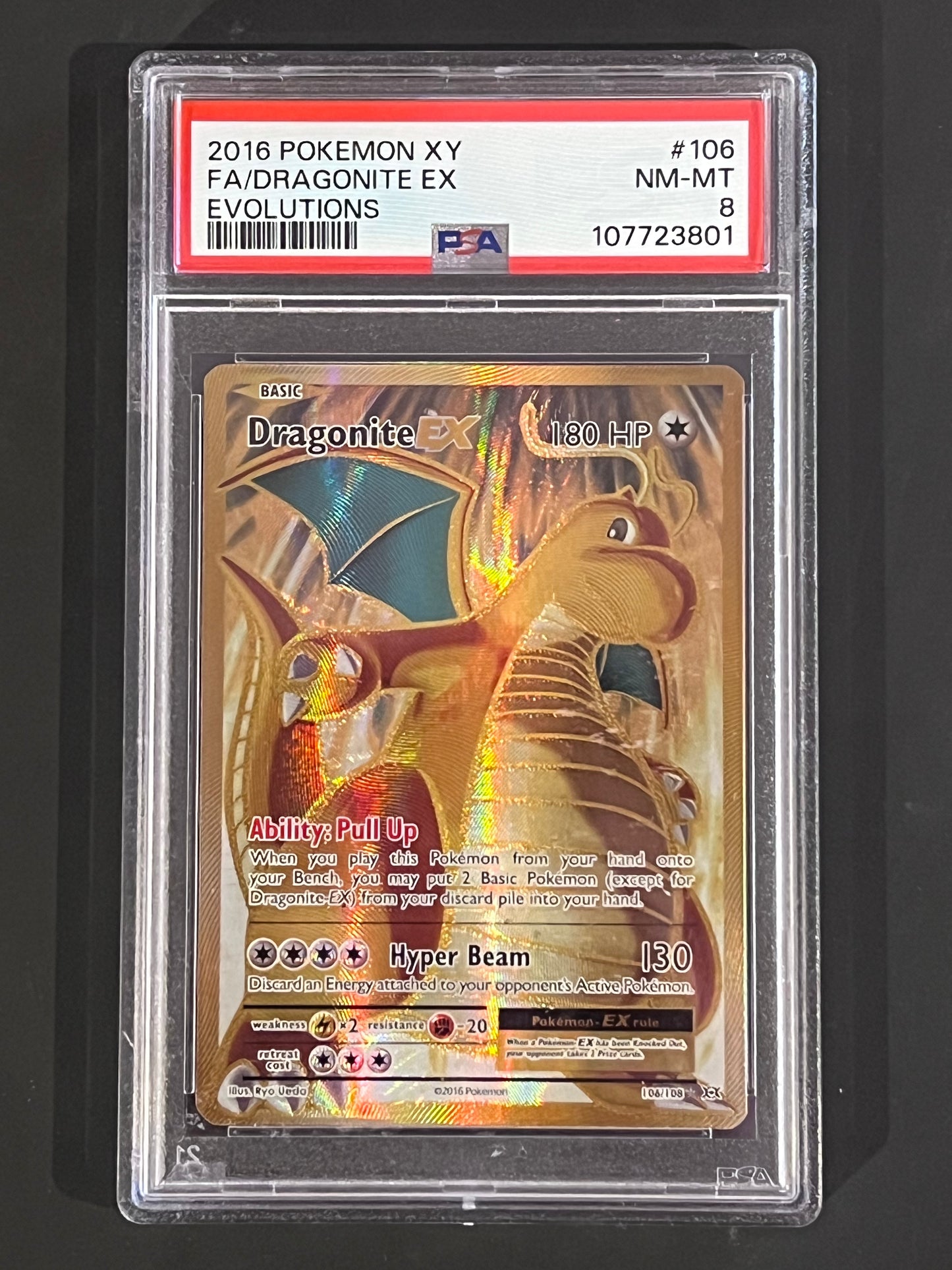 PSA Dragonite Ex - 106/108 Evolutions Gold Full Art NEAR/MINT-MINT Grade 8