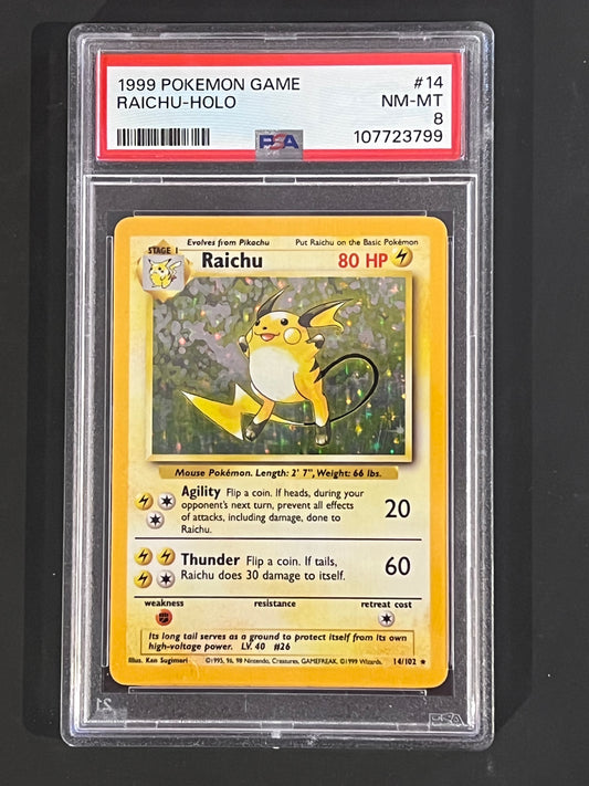 PSA Raichu - 14/102 Base Set Unlimited Holo Rare NEAR/MINT-MINT Grade 8