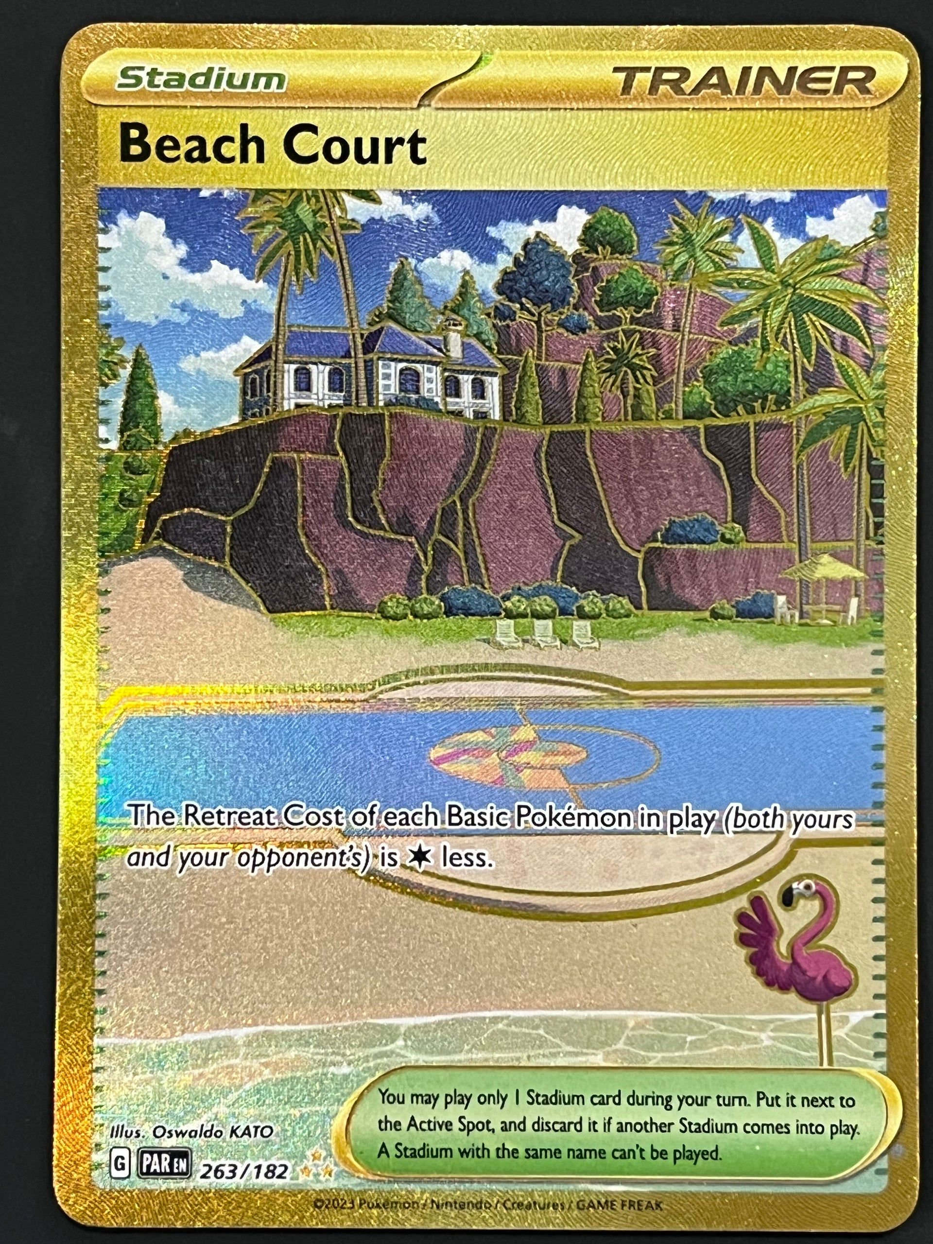 gold beach court pokemon card Beach Court 263/182 Hyper Rare Gold Holo Trainer Pokmon Card 2023