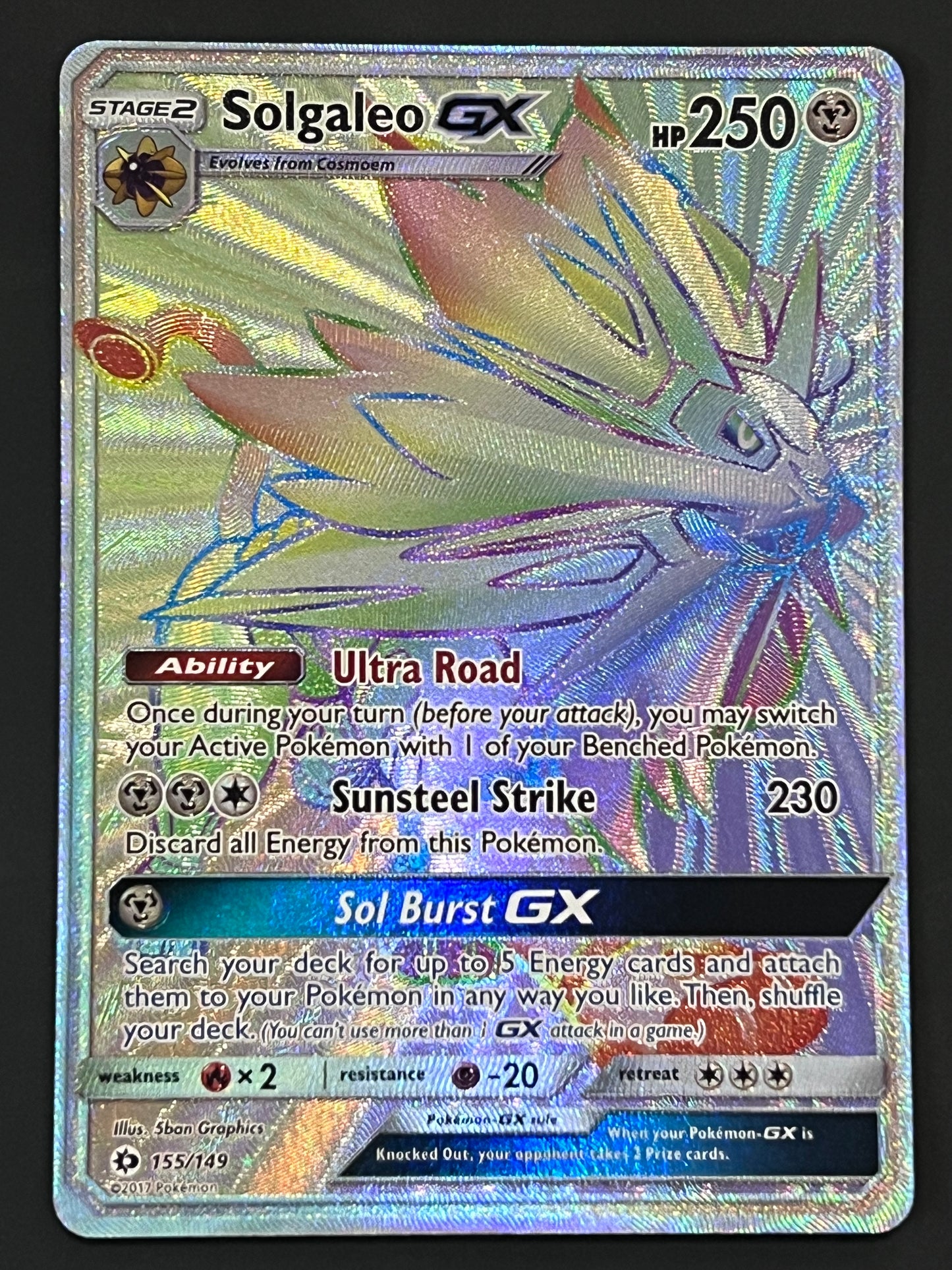 155/149 Solgaleo Gx - Pokémon Sun/Moon Base Rainbow Secret Rare