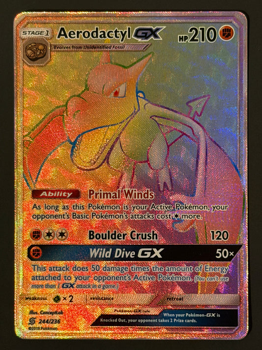 244/236 Aerodactyl Gx - Pokémon Unified Minds Rainbow Secret Rare