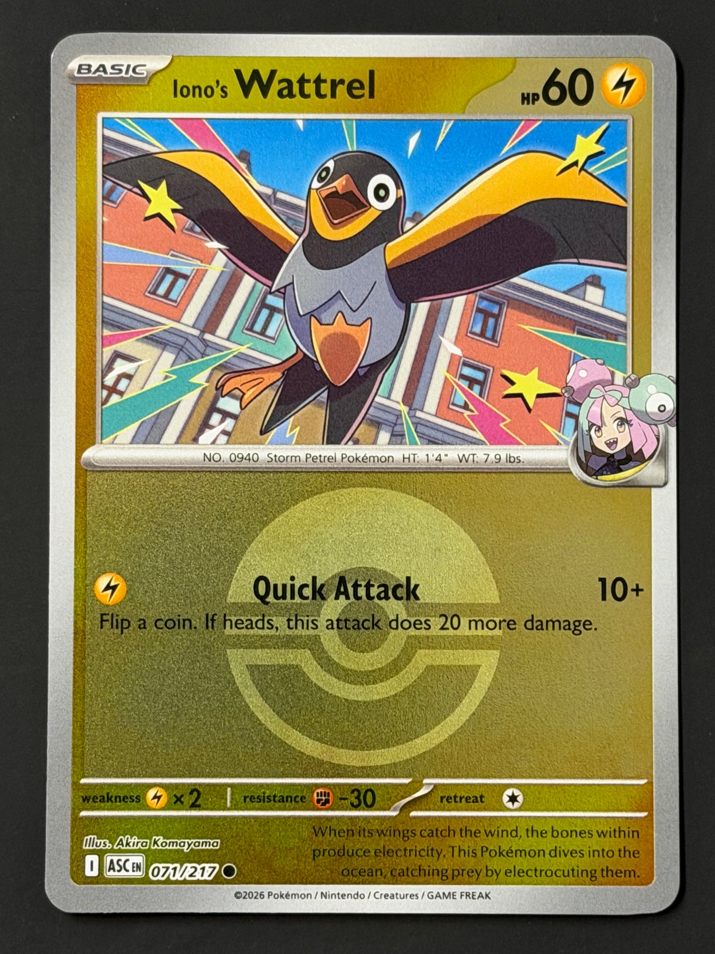 071/217 Iono’s Wattrel - Pokémon Ascended Heroes Common Reverse POKEBALL