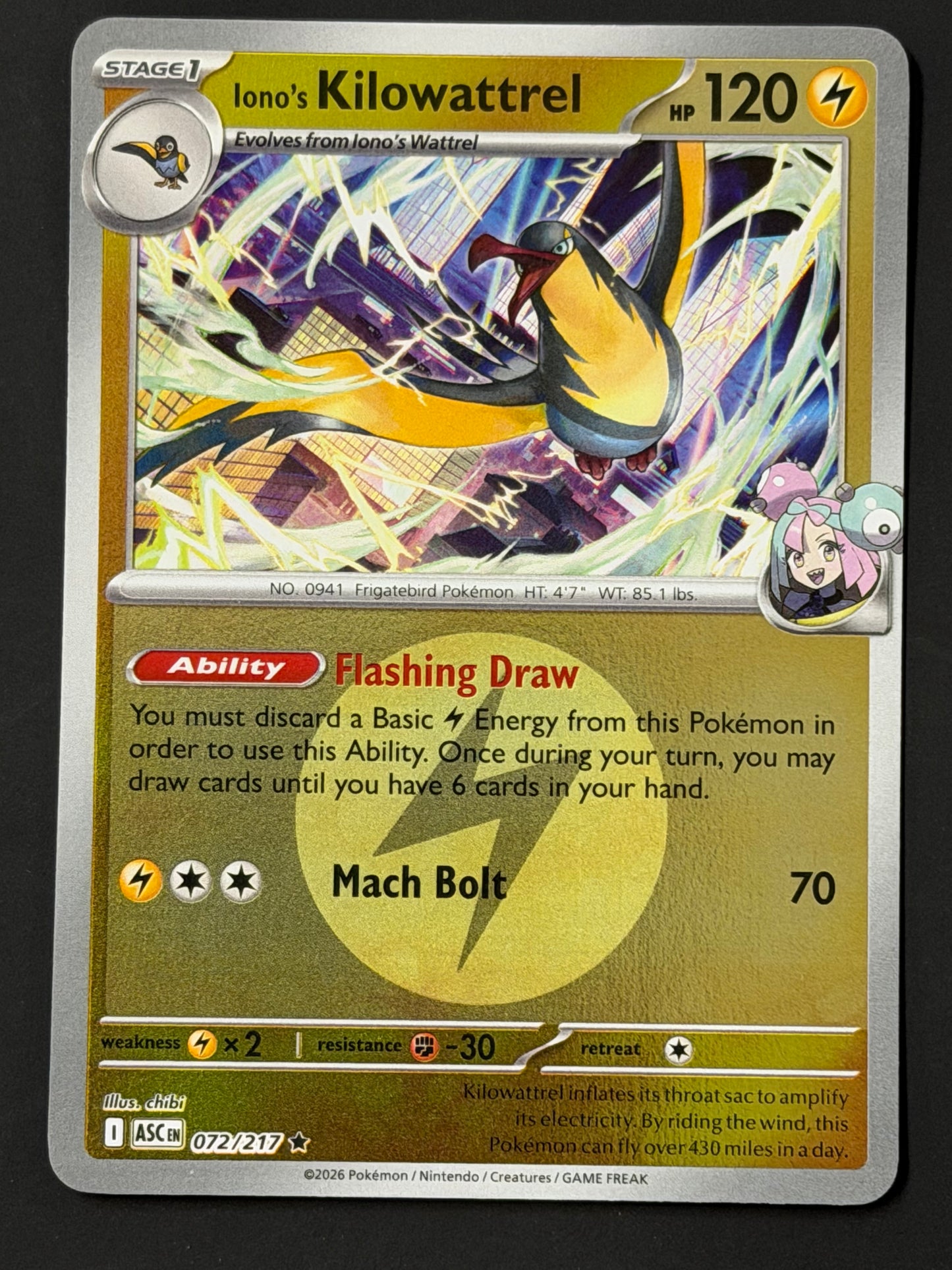 072/217 Iono’s Kilowattrel - Pokémon Ascended Heroes Rare Reverse