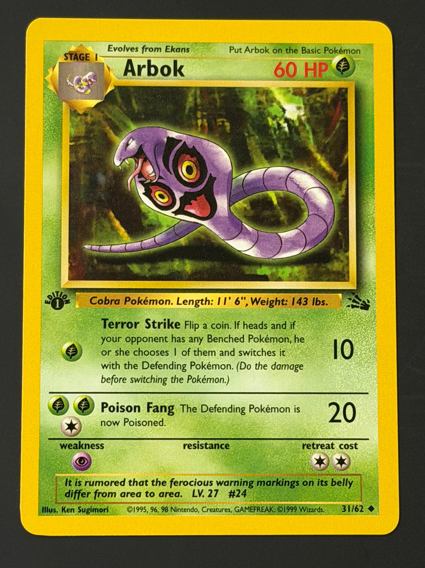 31/62 Arbok - Pokémon Fossil 1st Edition Uncommon