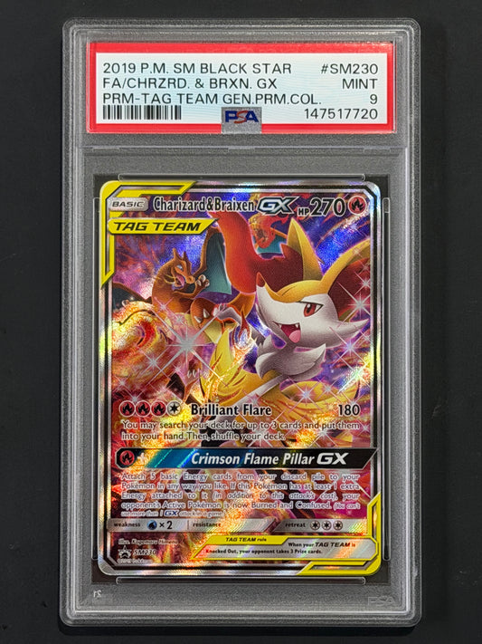 PSA Charizard & Braixen Gx Tag Team - SM230 Black Star Promo MINT Grade 9
