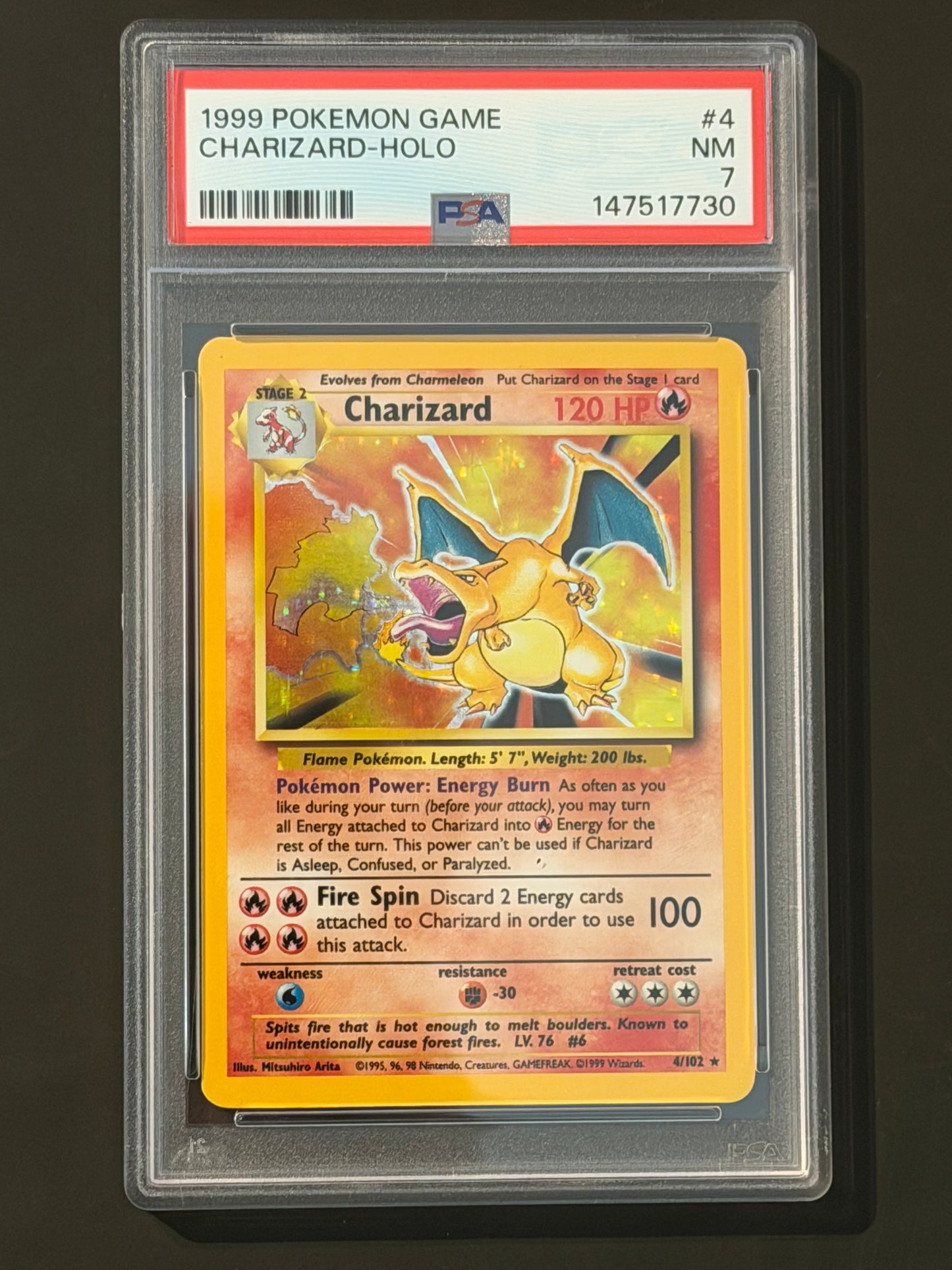 PSA Charizard - 4/102 Base Set Unlimited Holo Rare NEAR-MINT Grade 7