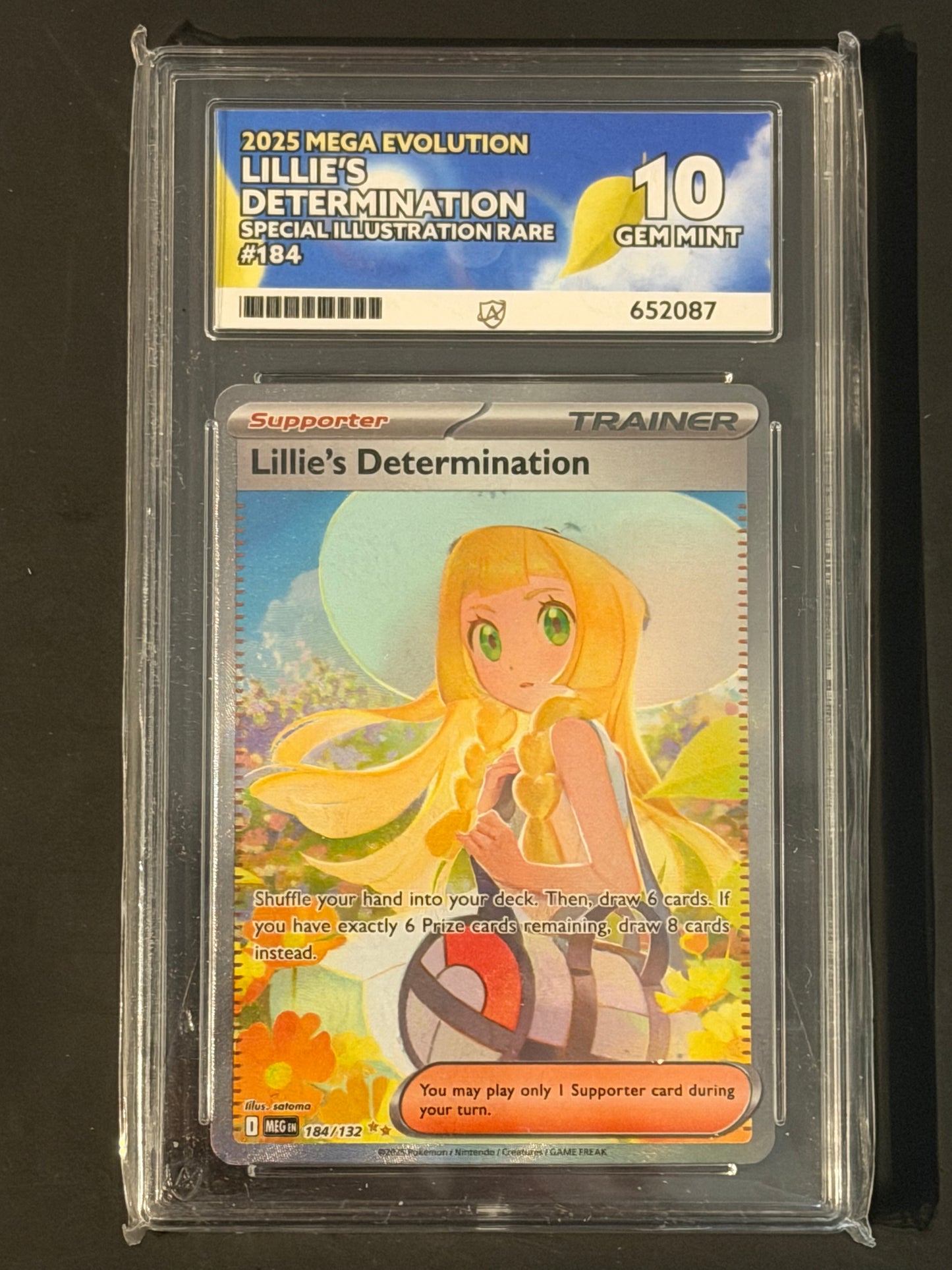 ACE Lillie’s Determination - 184/132 Mega Evolution Special Illustration Rare GEM MINT Grade 10