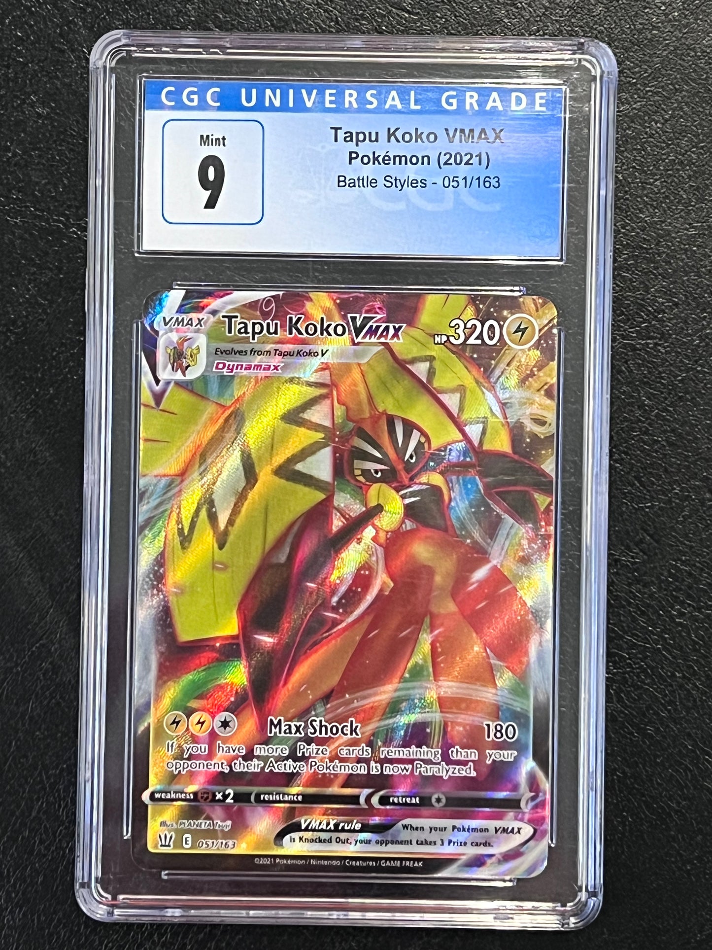 CGC Tapu Koko Vmax - 051/163 Battle Styles Ultra Rare MINT Grade 9